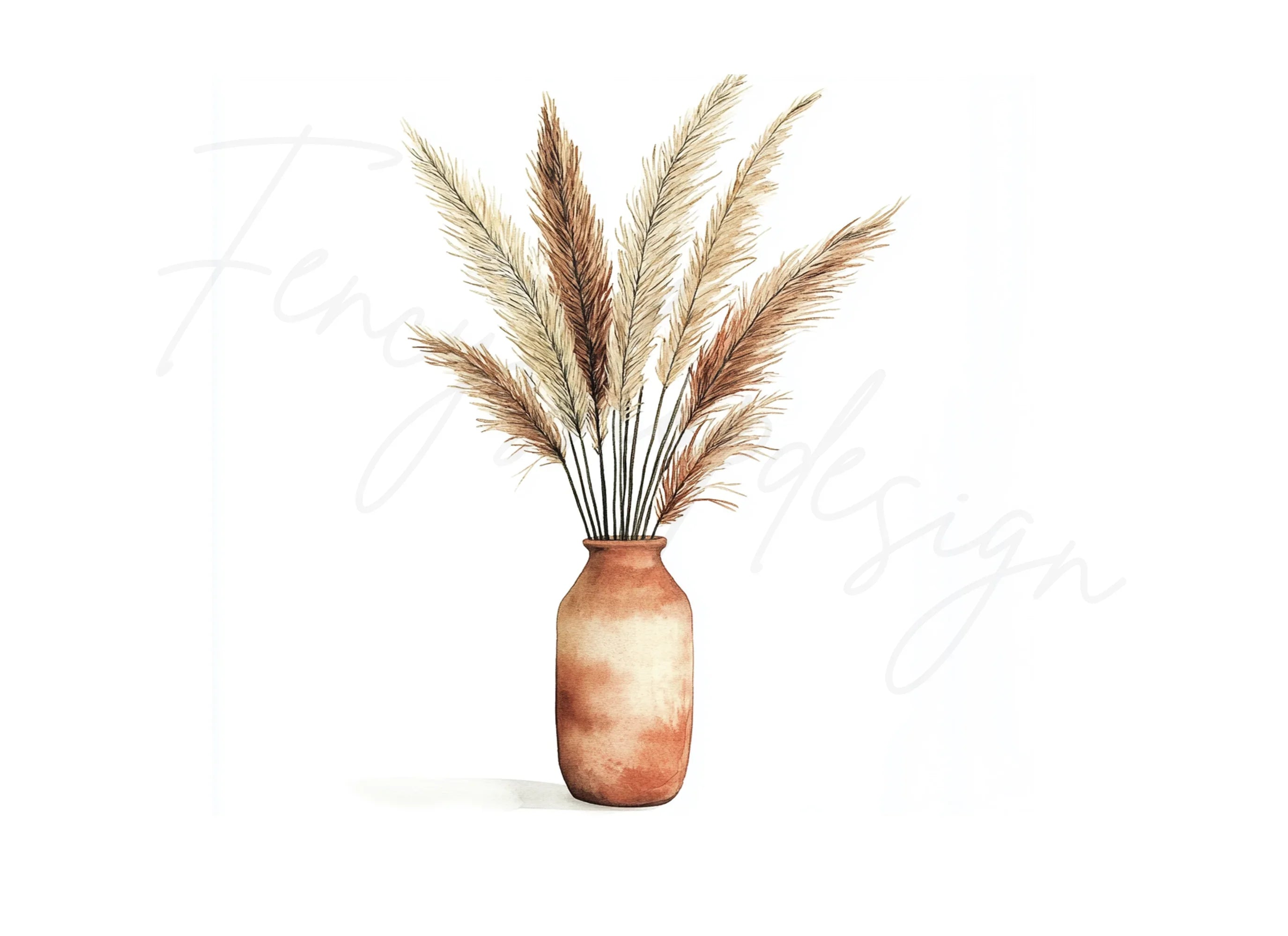 Pampas Grass in Terracotta Vase Clipart Bundle