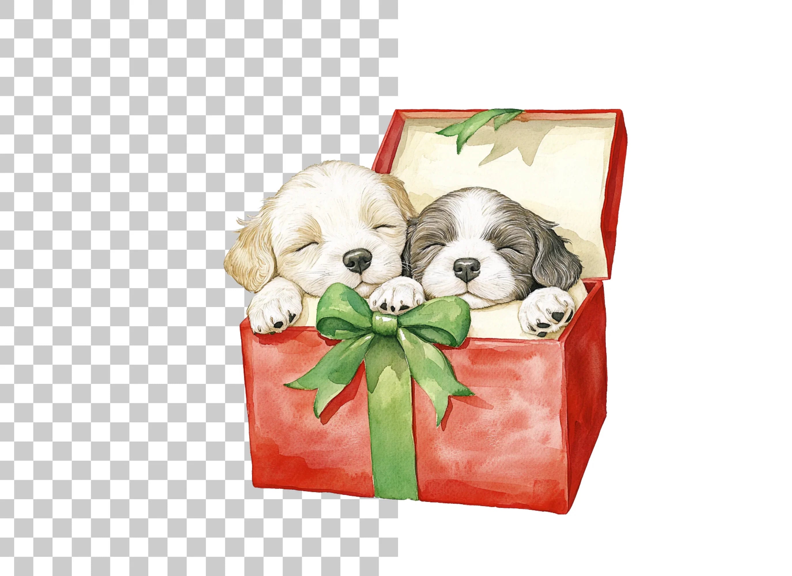Puppies in Gift Box Clipart Bundle