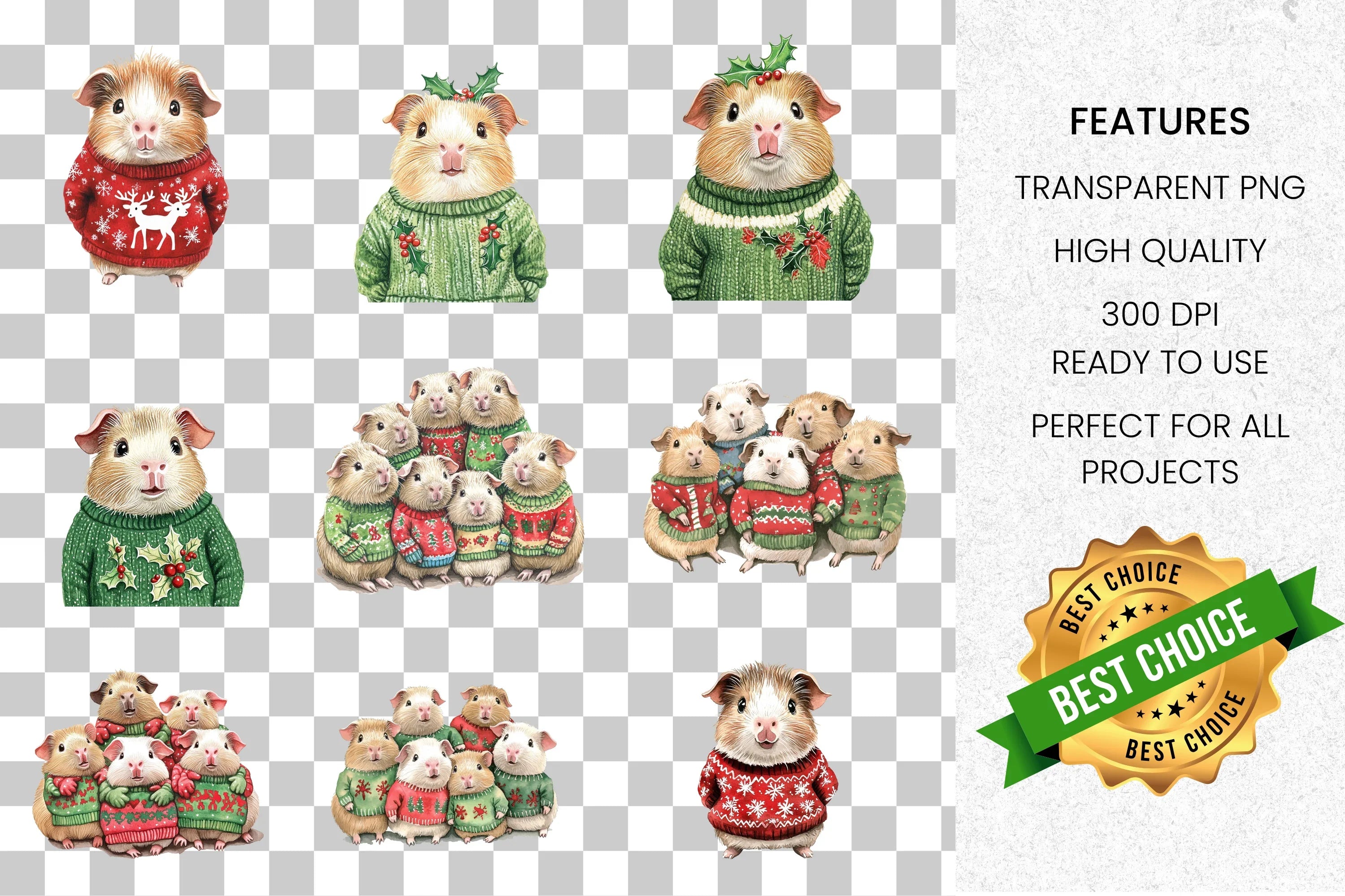 Christmas Guinea Pigs Clipart Bundle