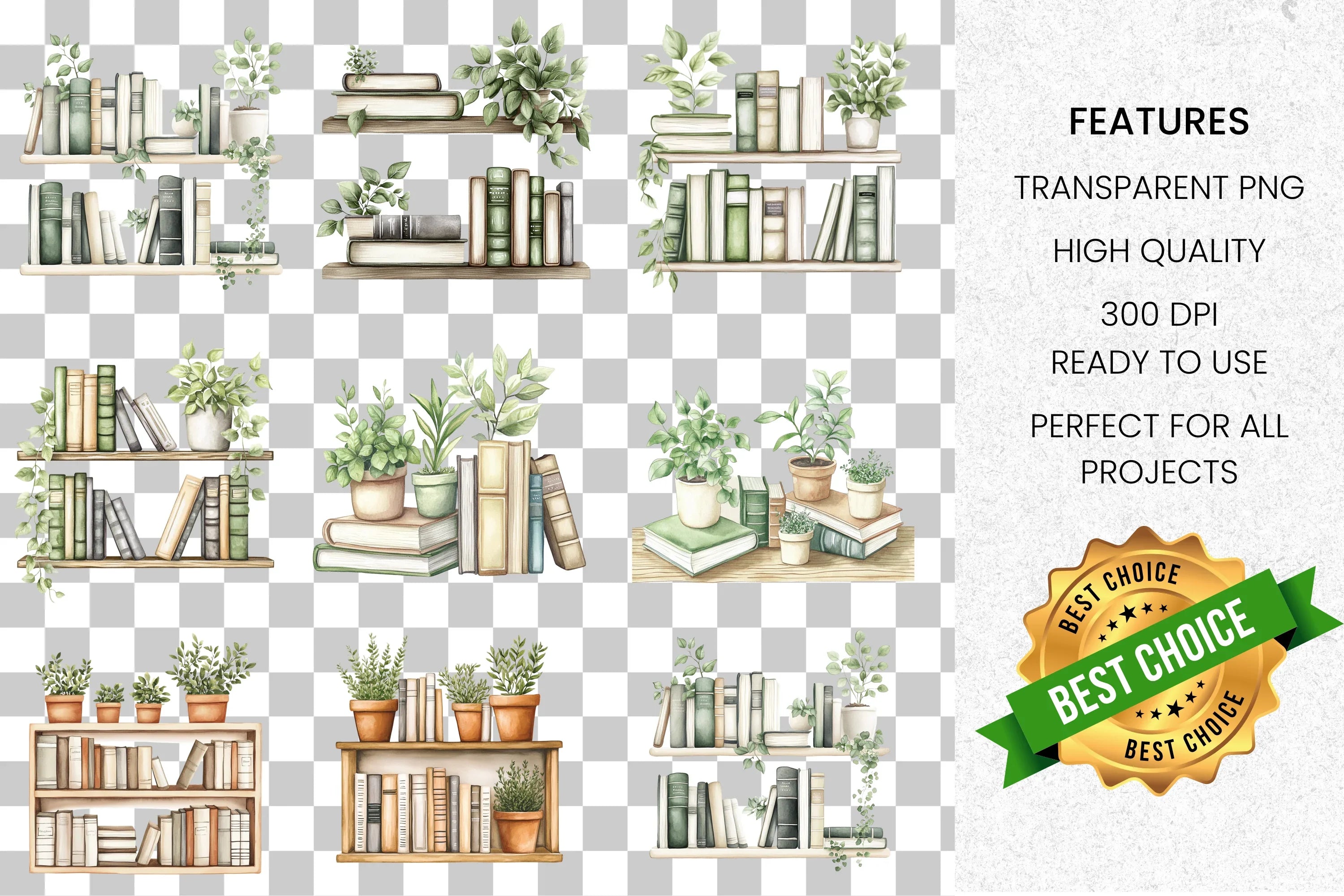Bookshelf Plant Clipart Bundle