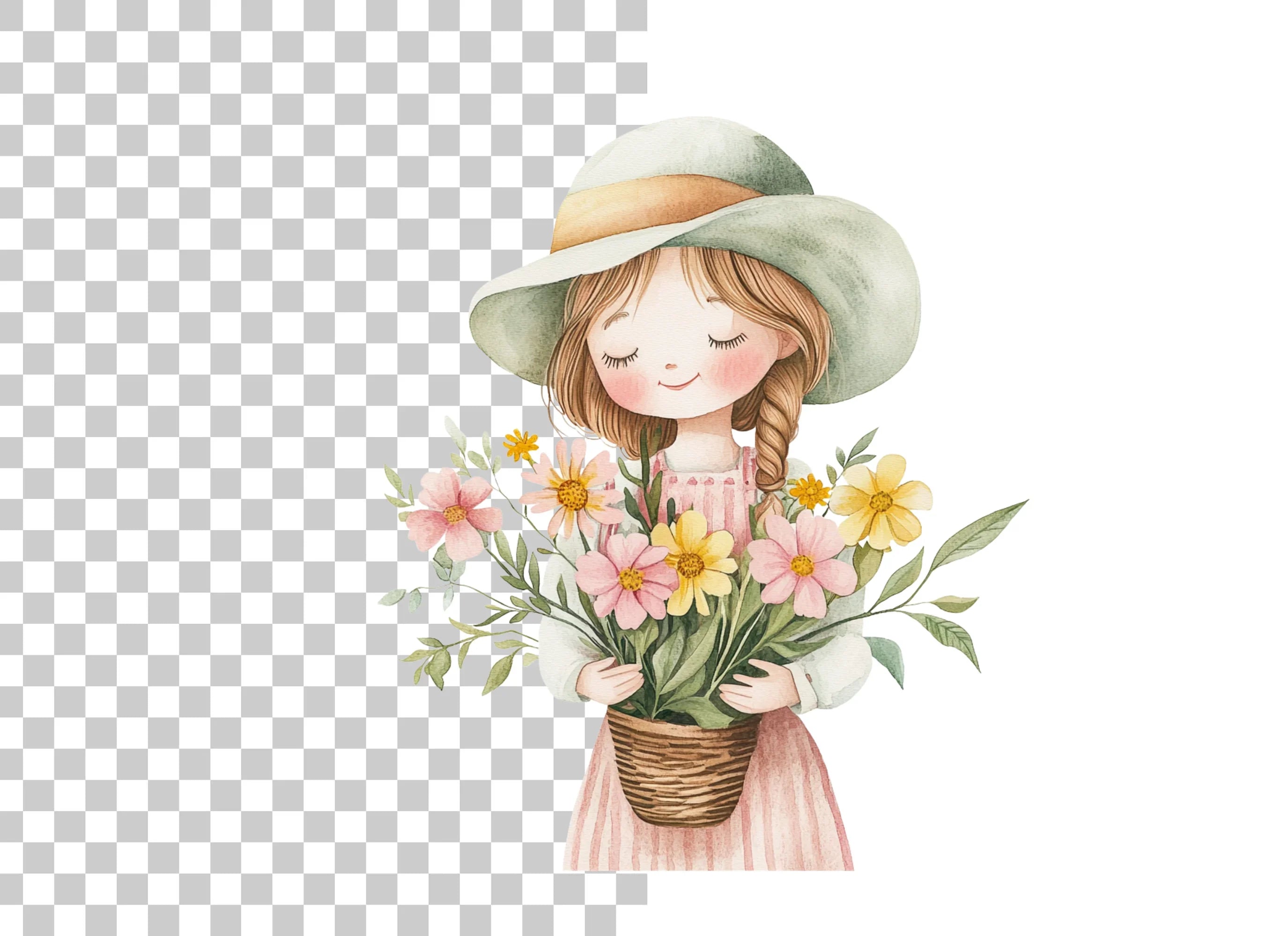 Cute Girl with Flower Pot Clipart Bundle