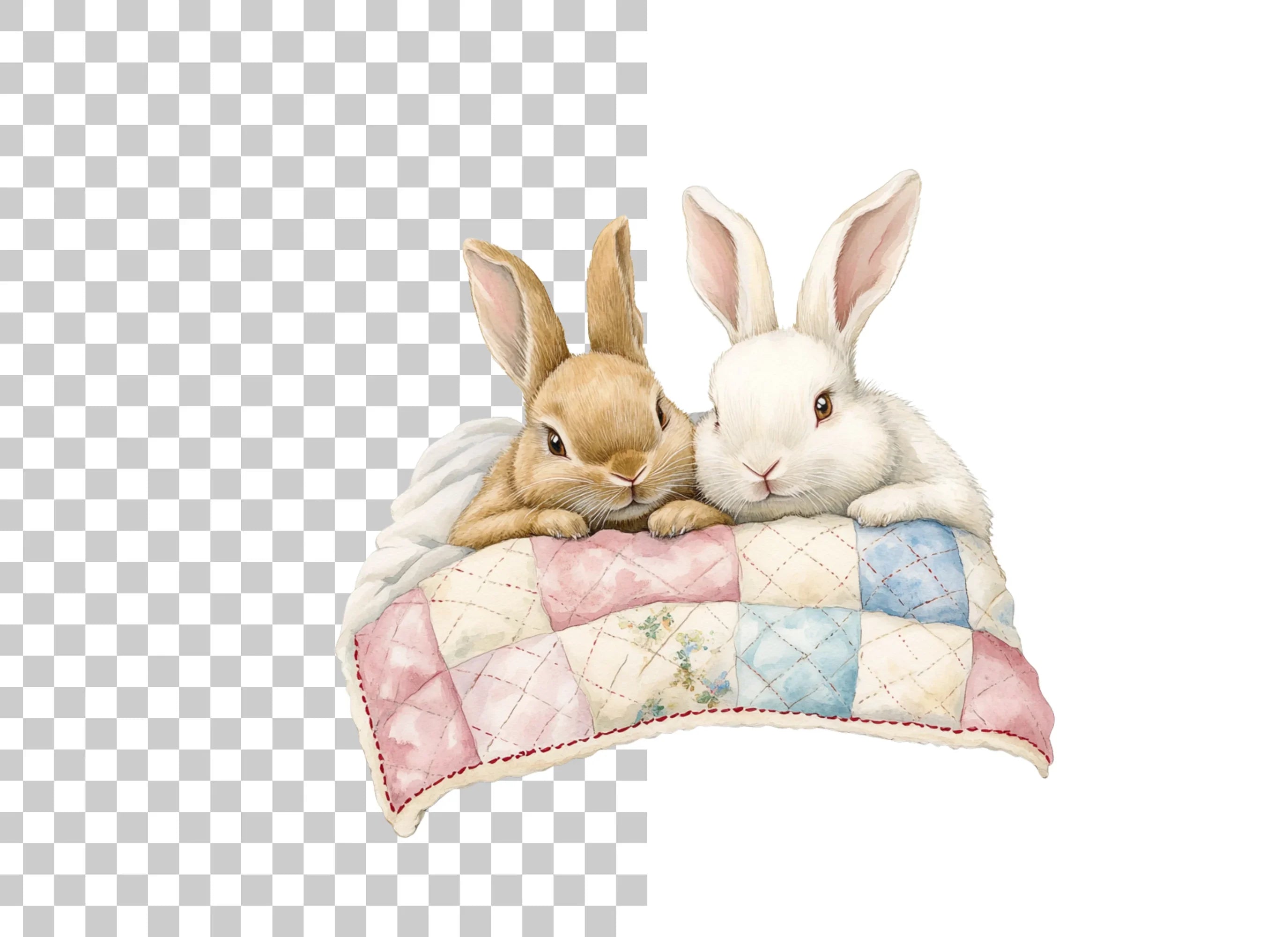 Cute Bunny Friends Under Quilt Clipart Bundle