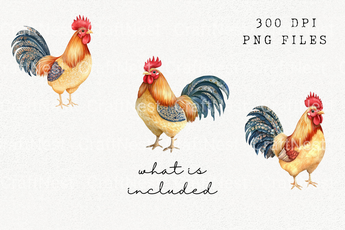 Majestic Rooster Graphics Clipart Bundle