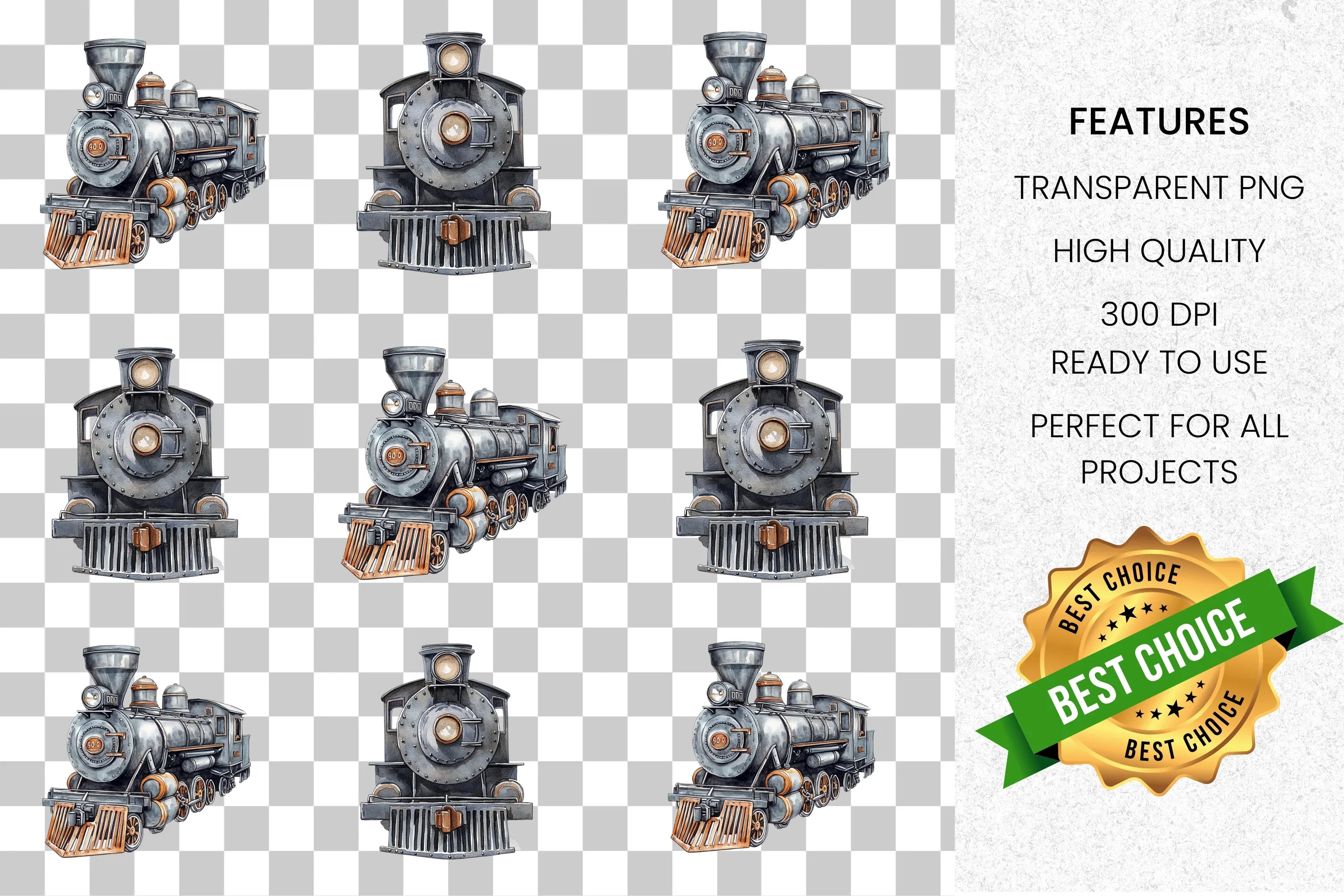 Vintage Steam Train Clipart Bundle