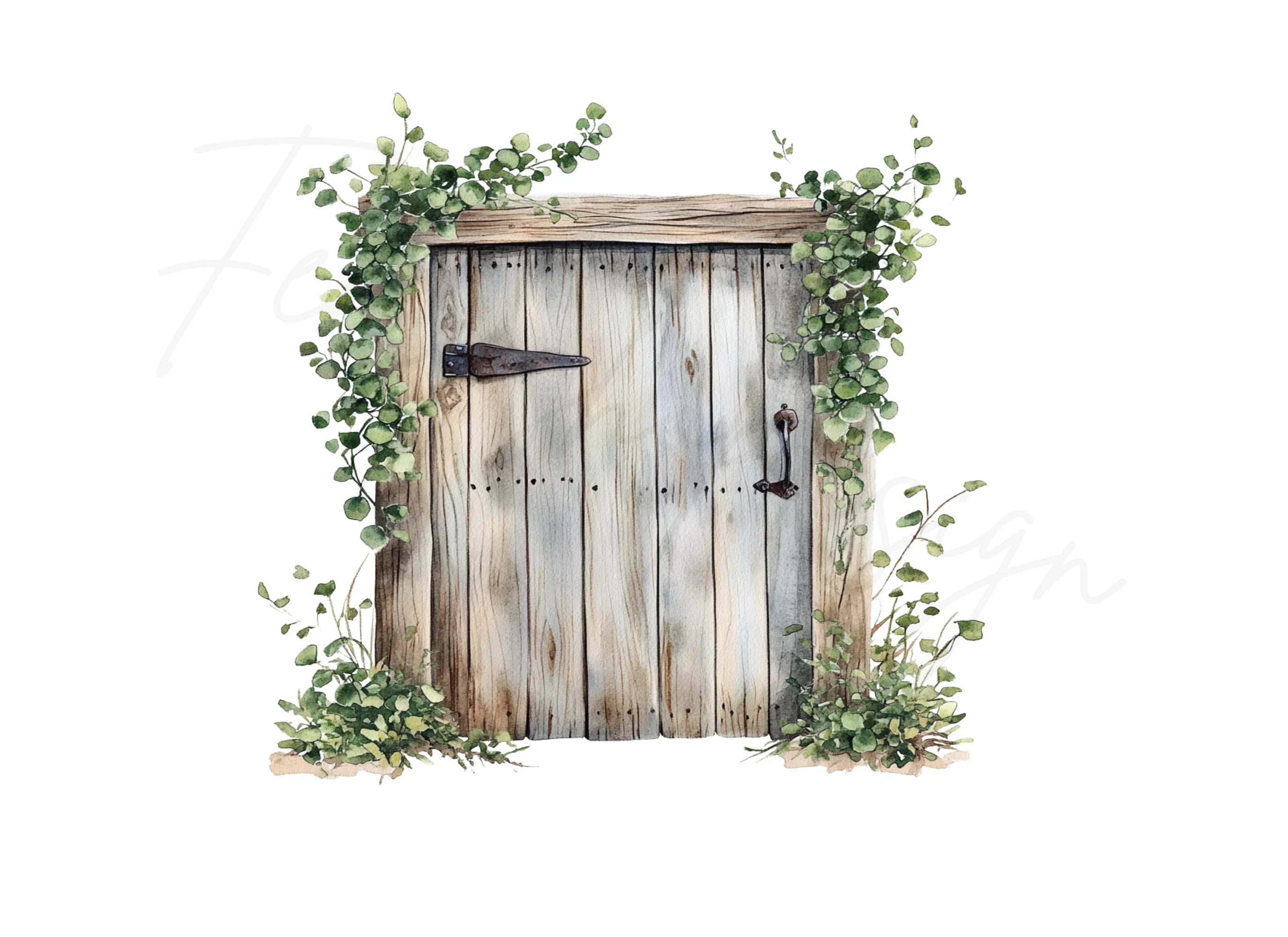 Rustic Wooden Door with Greenery Clipart Bundle