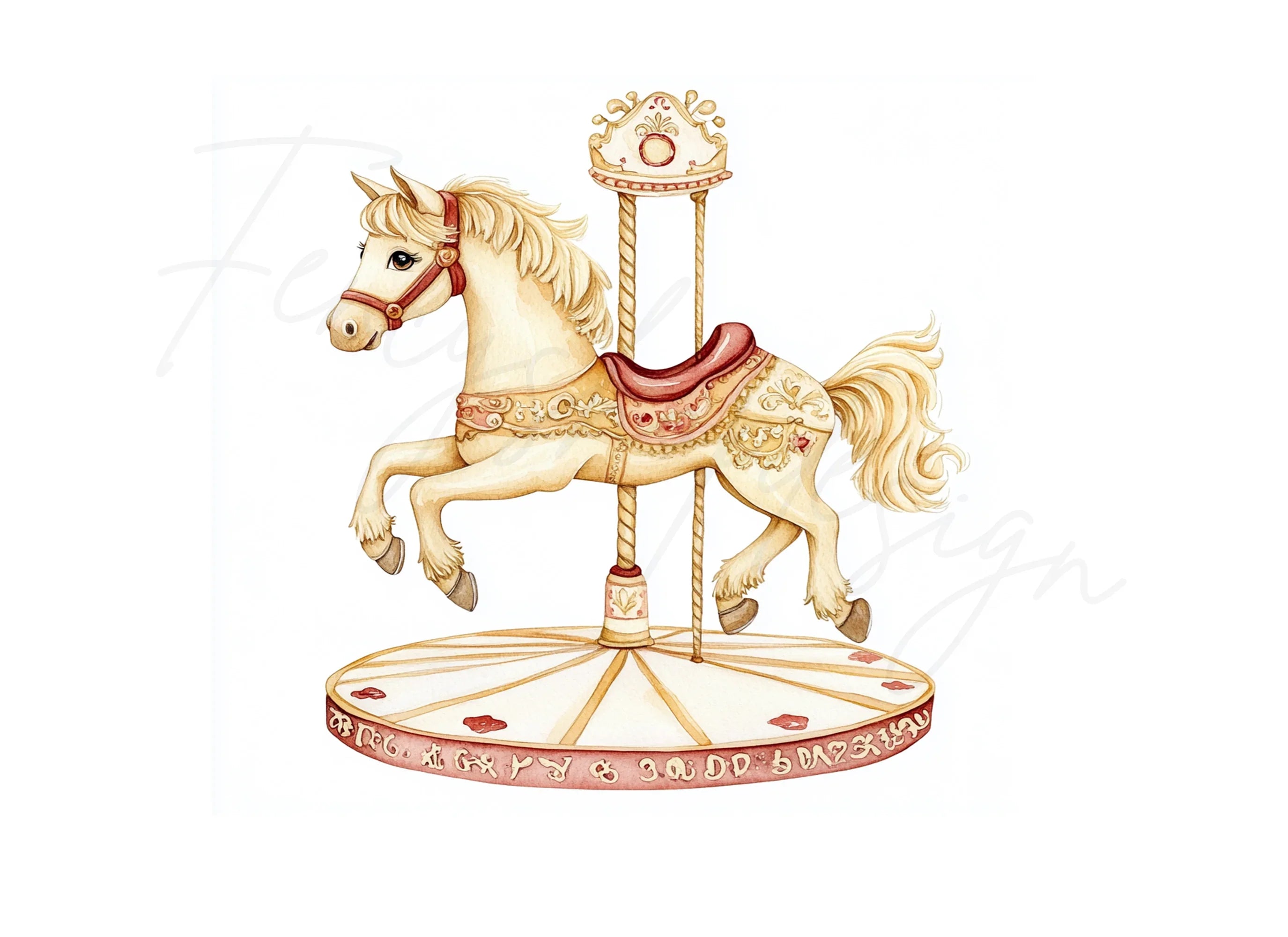 Elegant White Carousel Horse Clipart Bundle