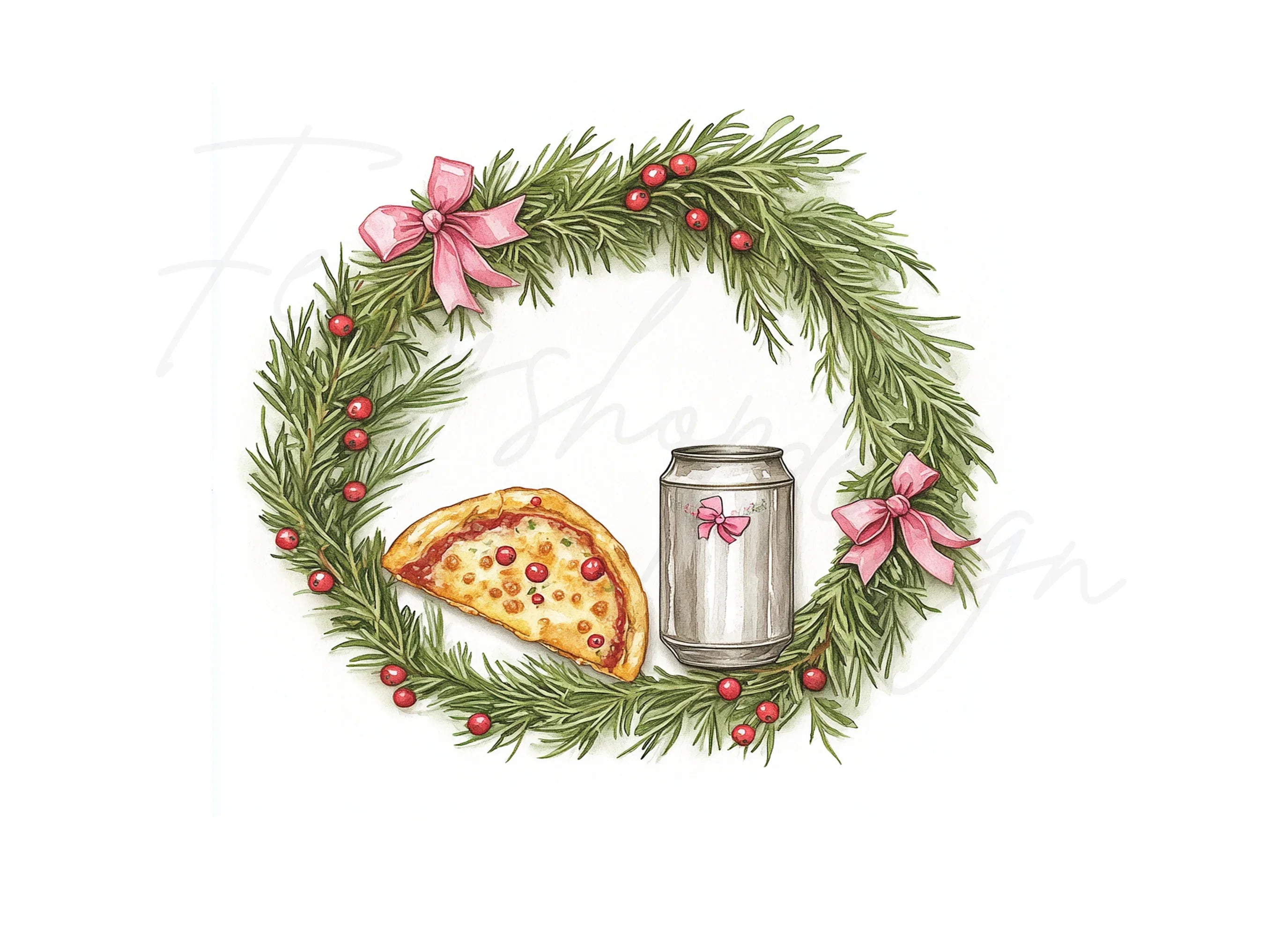 Christmas Wreath Pizza Drink Clipart Bundle