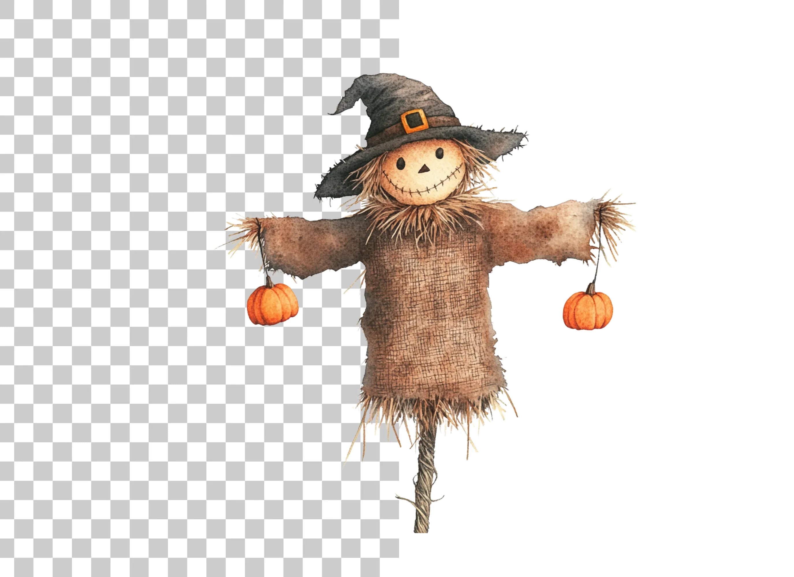 Happy Scarecrow and Pumpkins Clipart Bundle