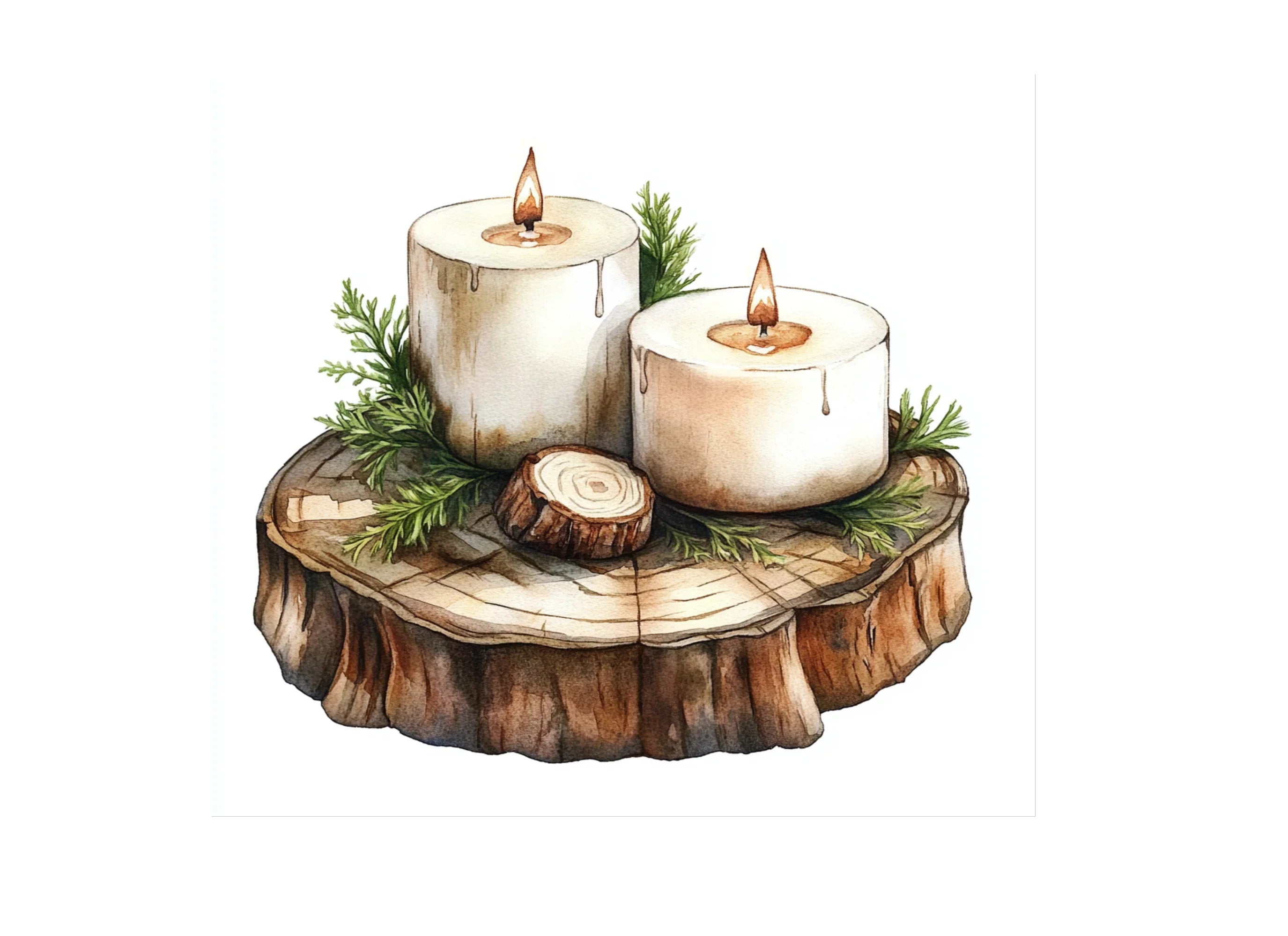 Rustic Candle Wood Slice Clipart Bundle