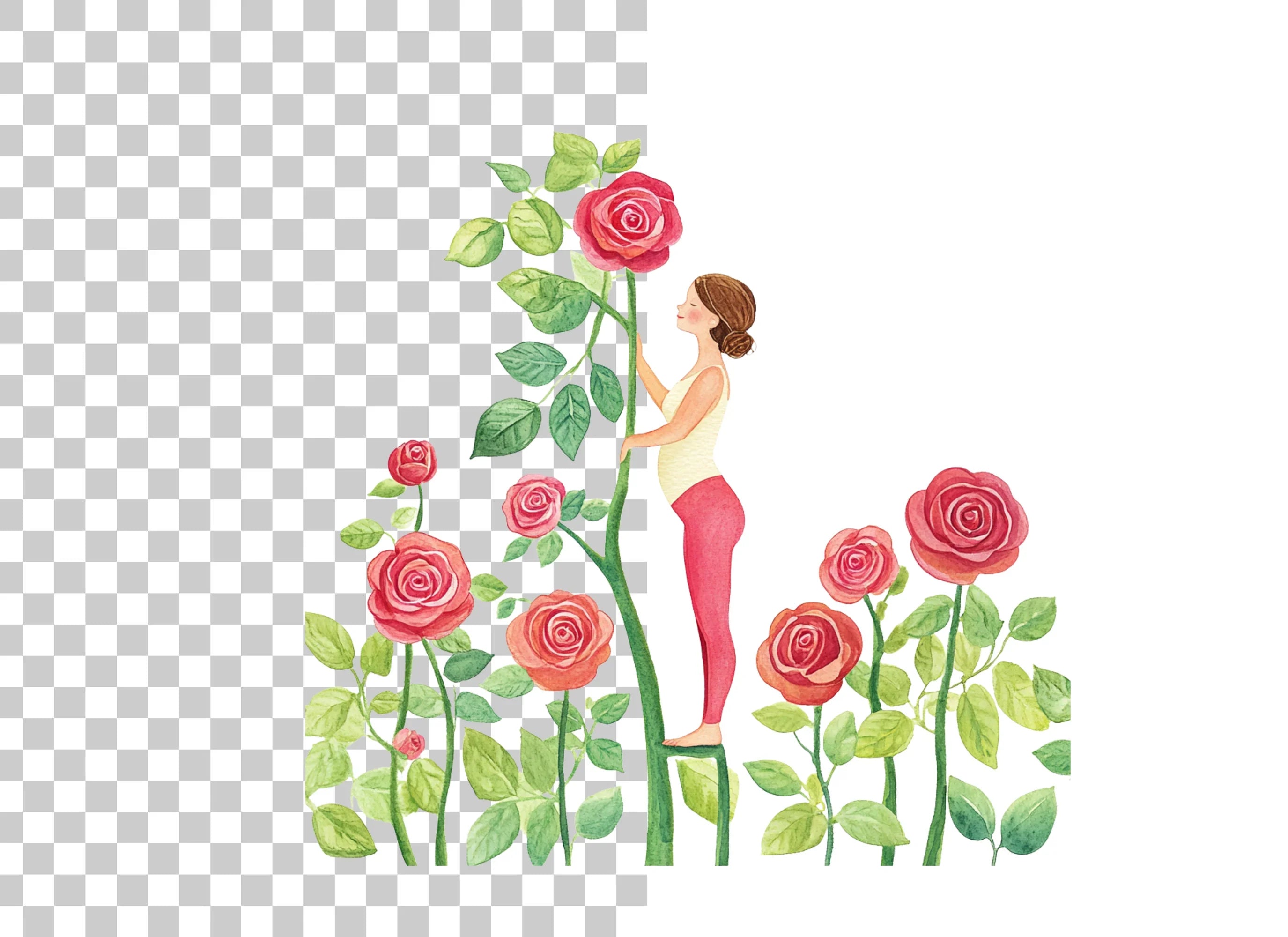 Elegant Woman with Roses Clipart Bundle