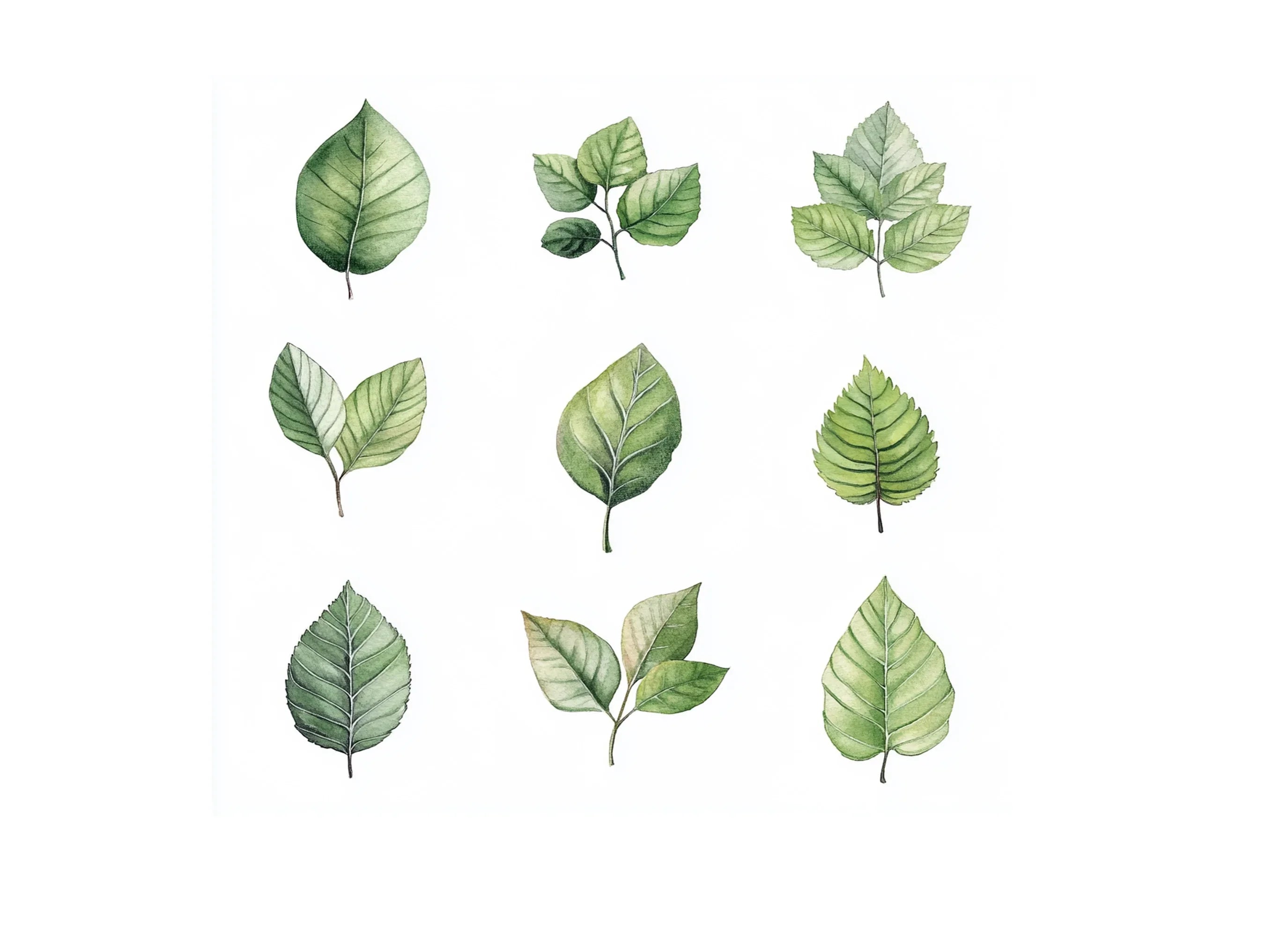 Diverse Green Leaves Clipart Bundle