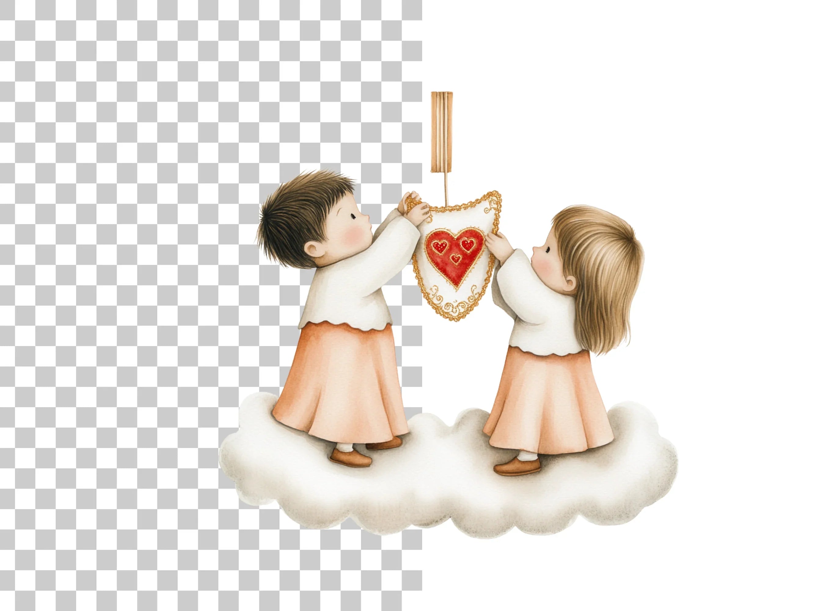 Angels Hanging Hearts Clipart Bundle