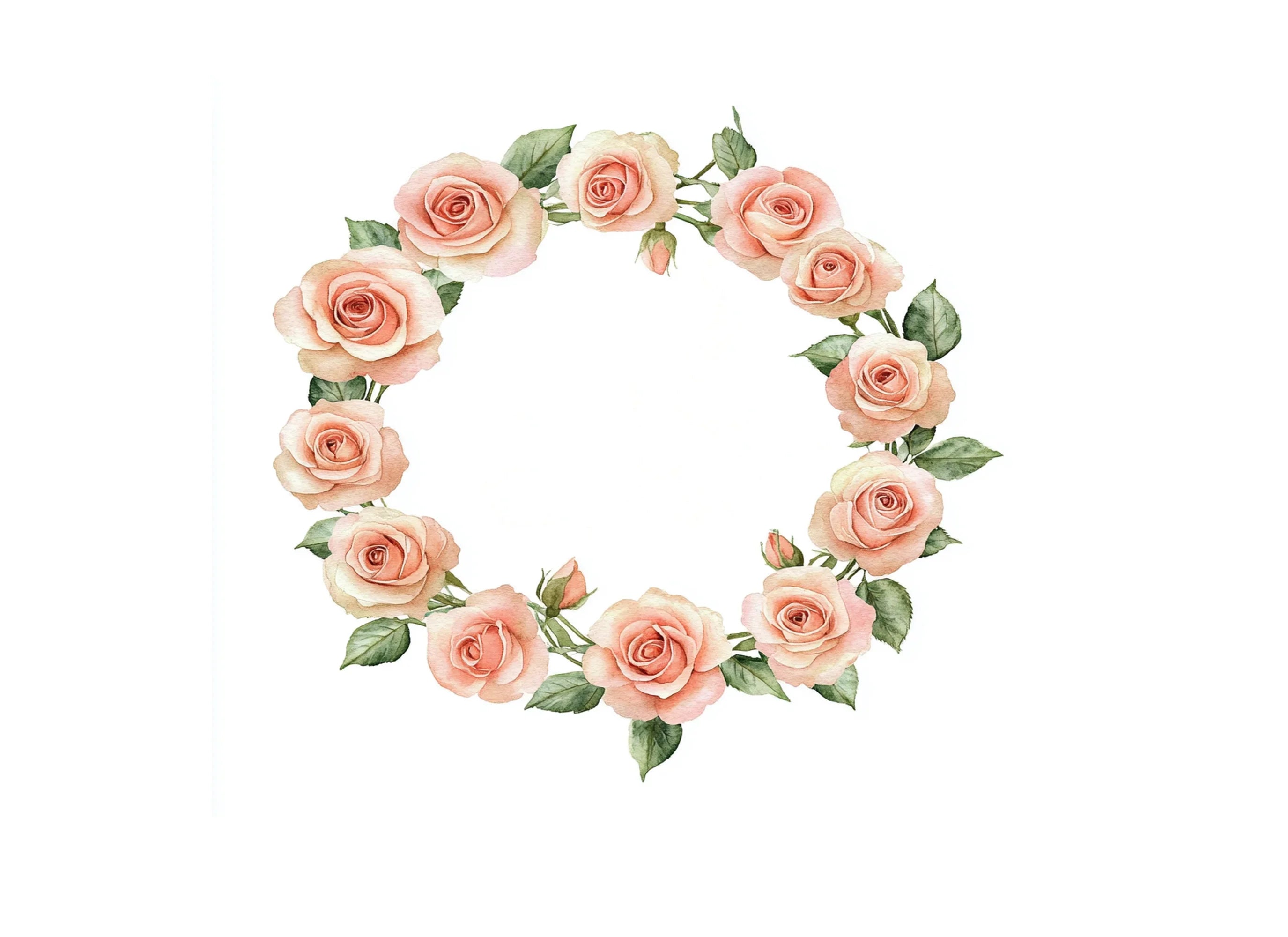 Elegant Blush Rose Wreath Clipart Bundle
