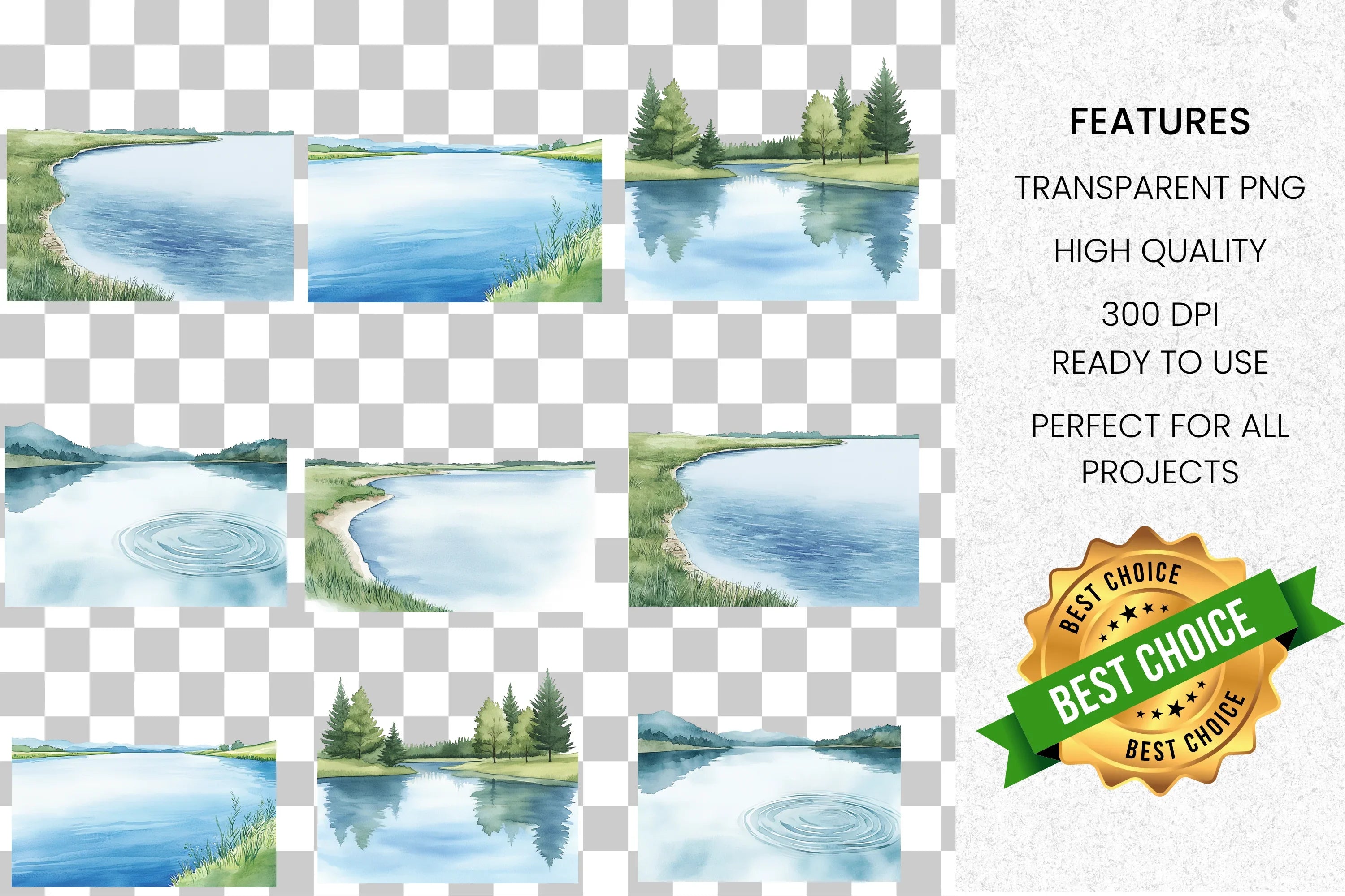 Serene Lake Landscape Clipart Bundle