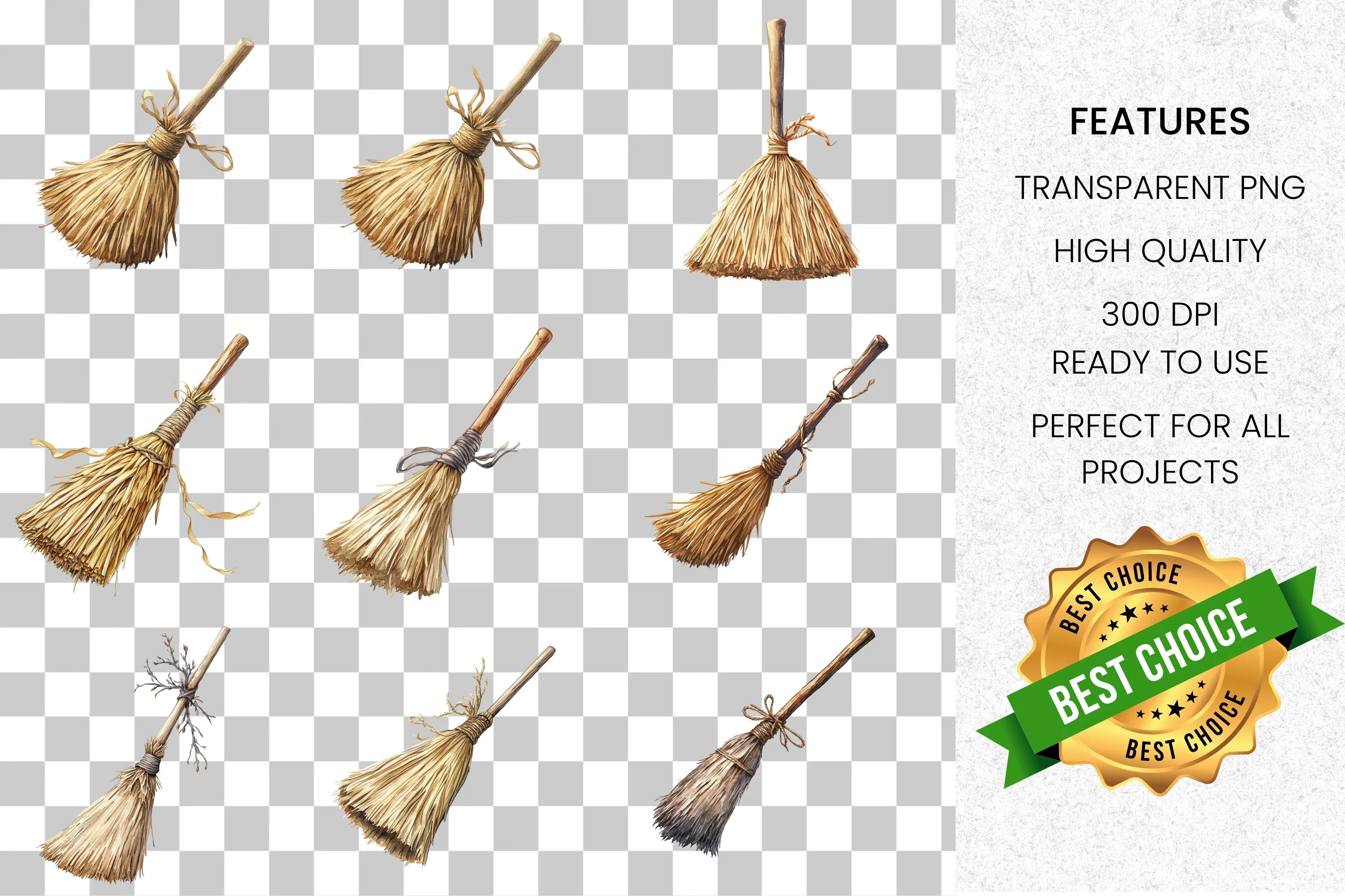 Rustic Broom Clipart Bundle