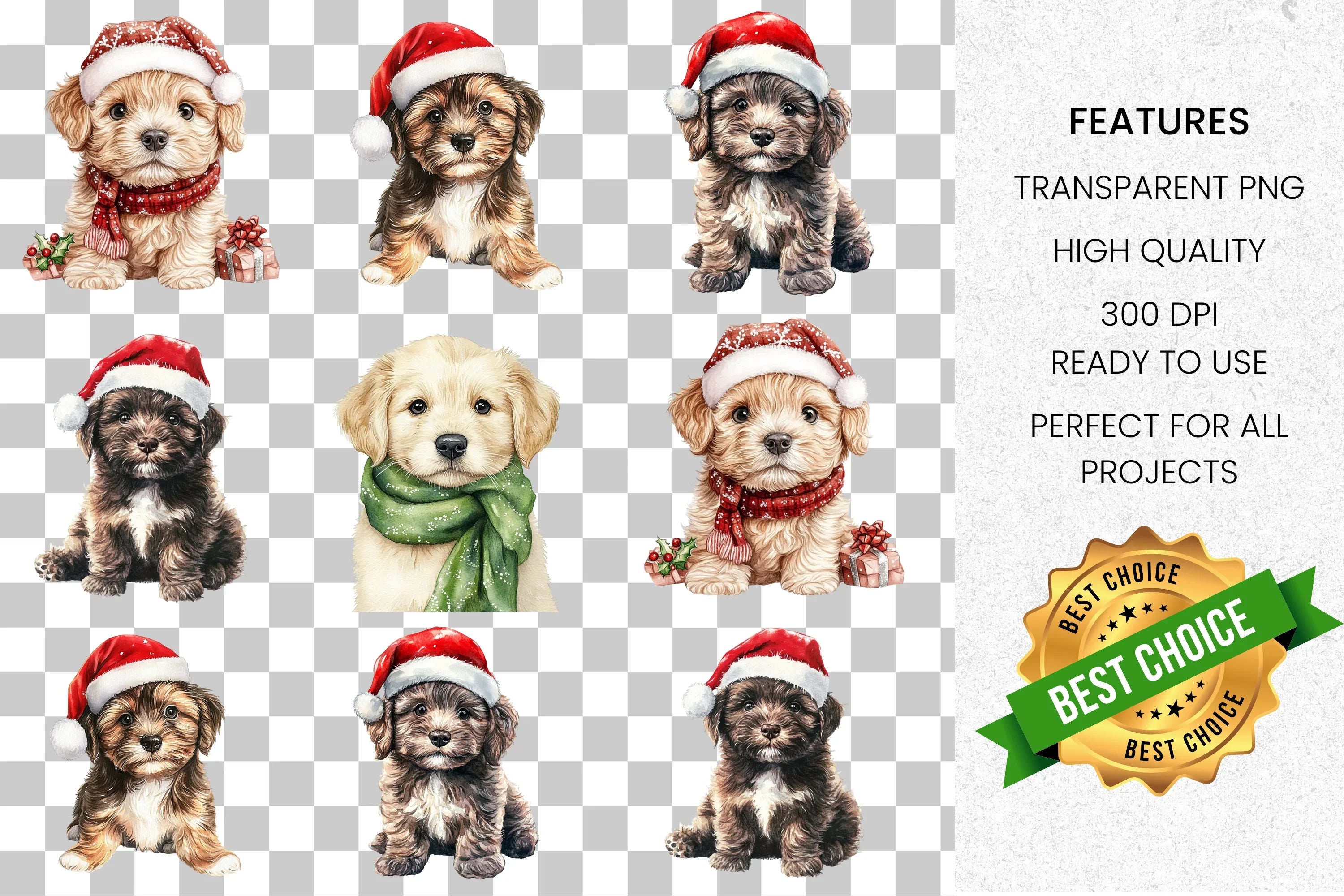 Cute Christmas Puppies Clipart Bundle