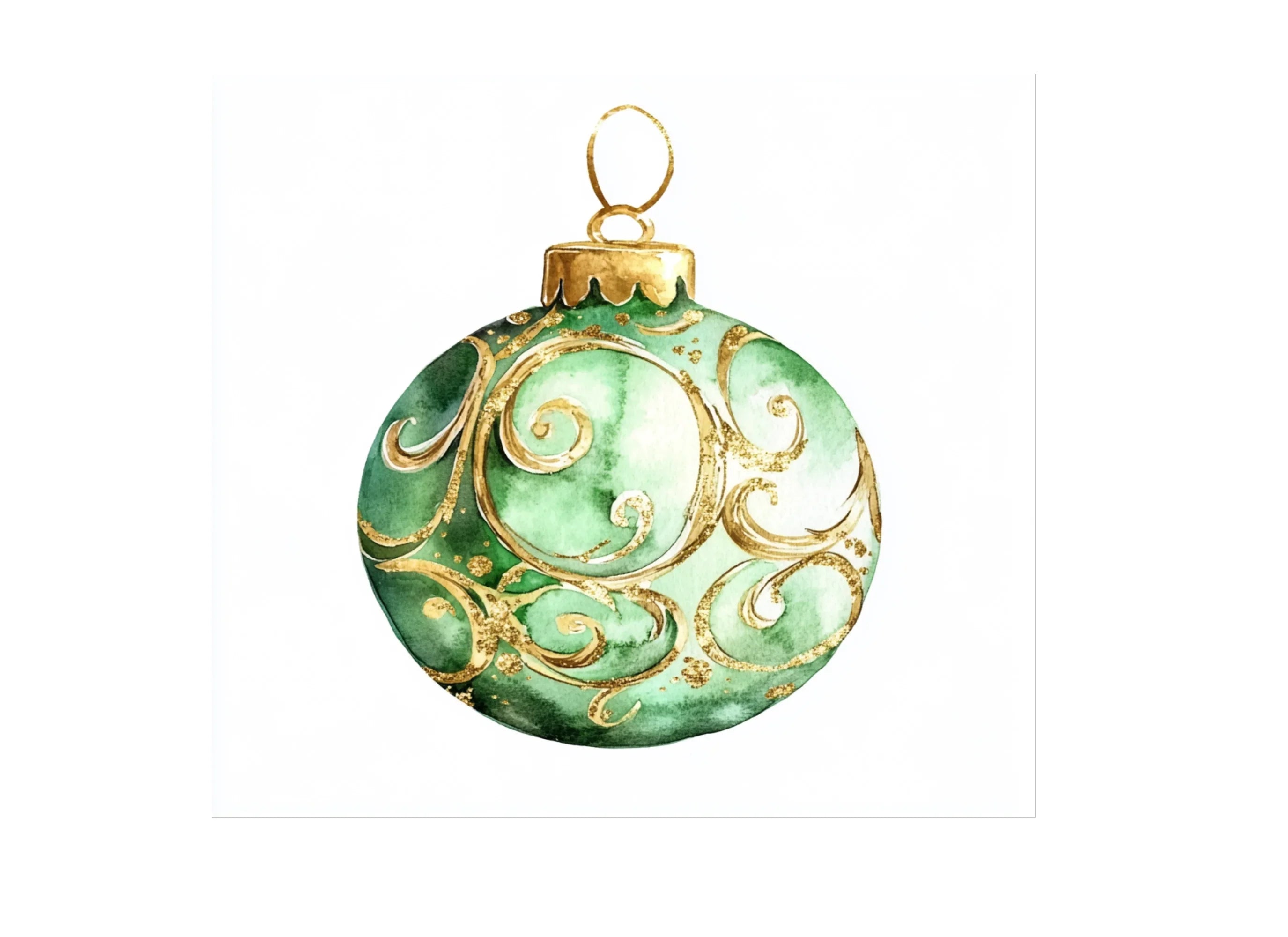 Elegant Green and Gold Christmas Baubles Clipart Bundle