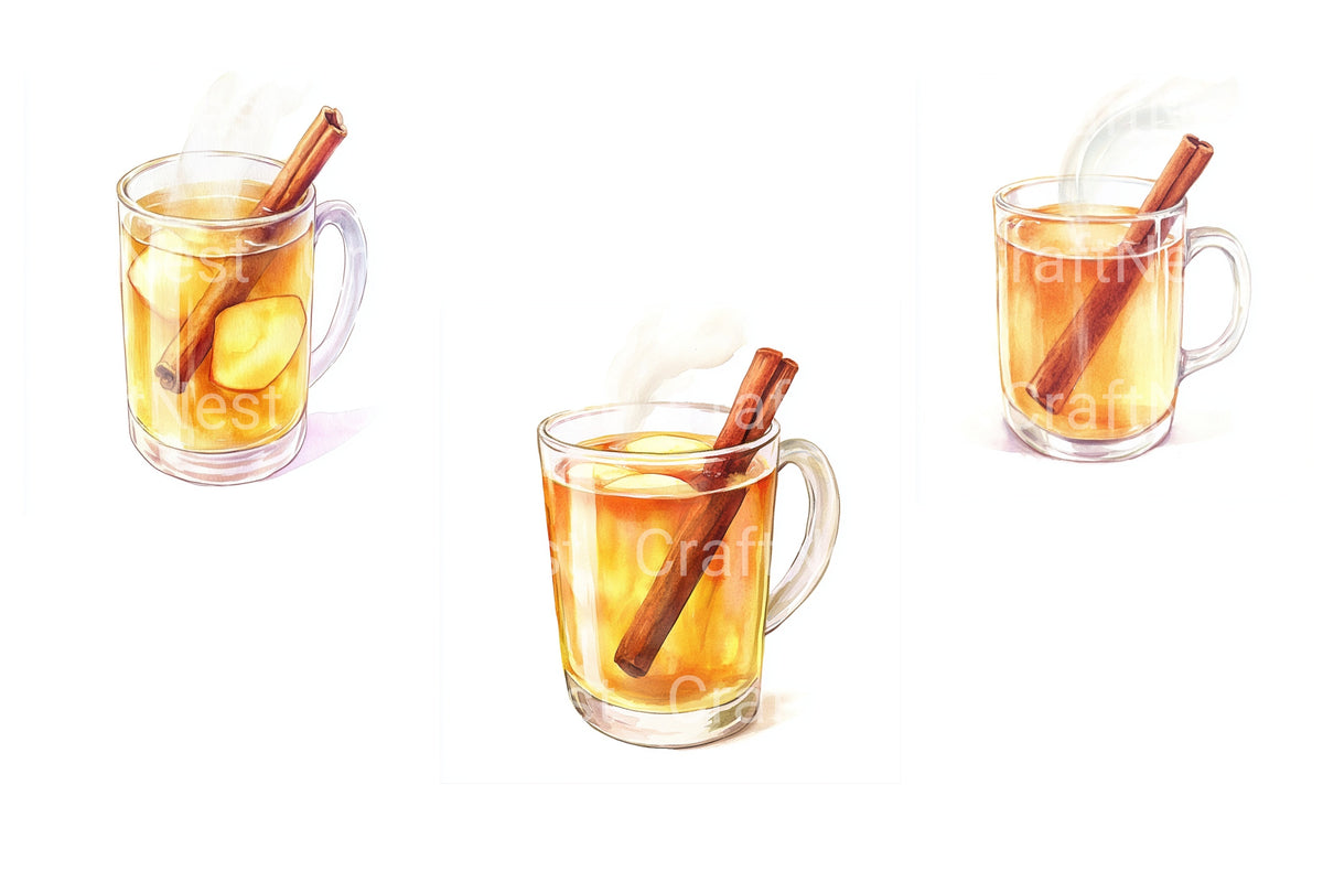Hot Apple Cider With Cinnamon Clipart Bundle