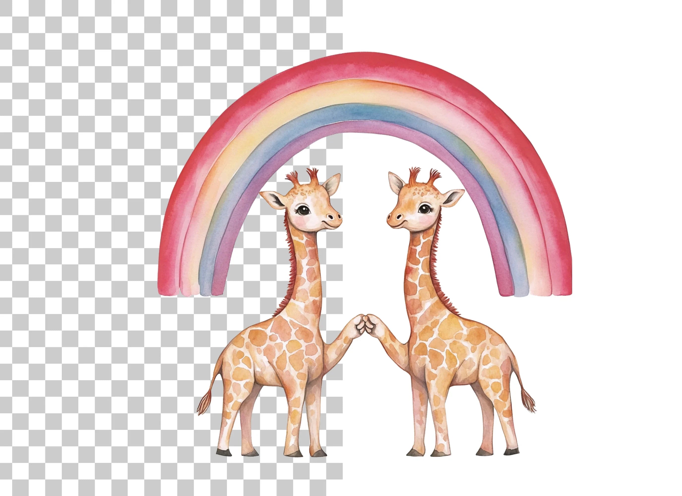Cute Giraffes Under Rainbow Clipart Bundle