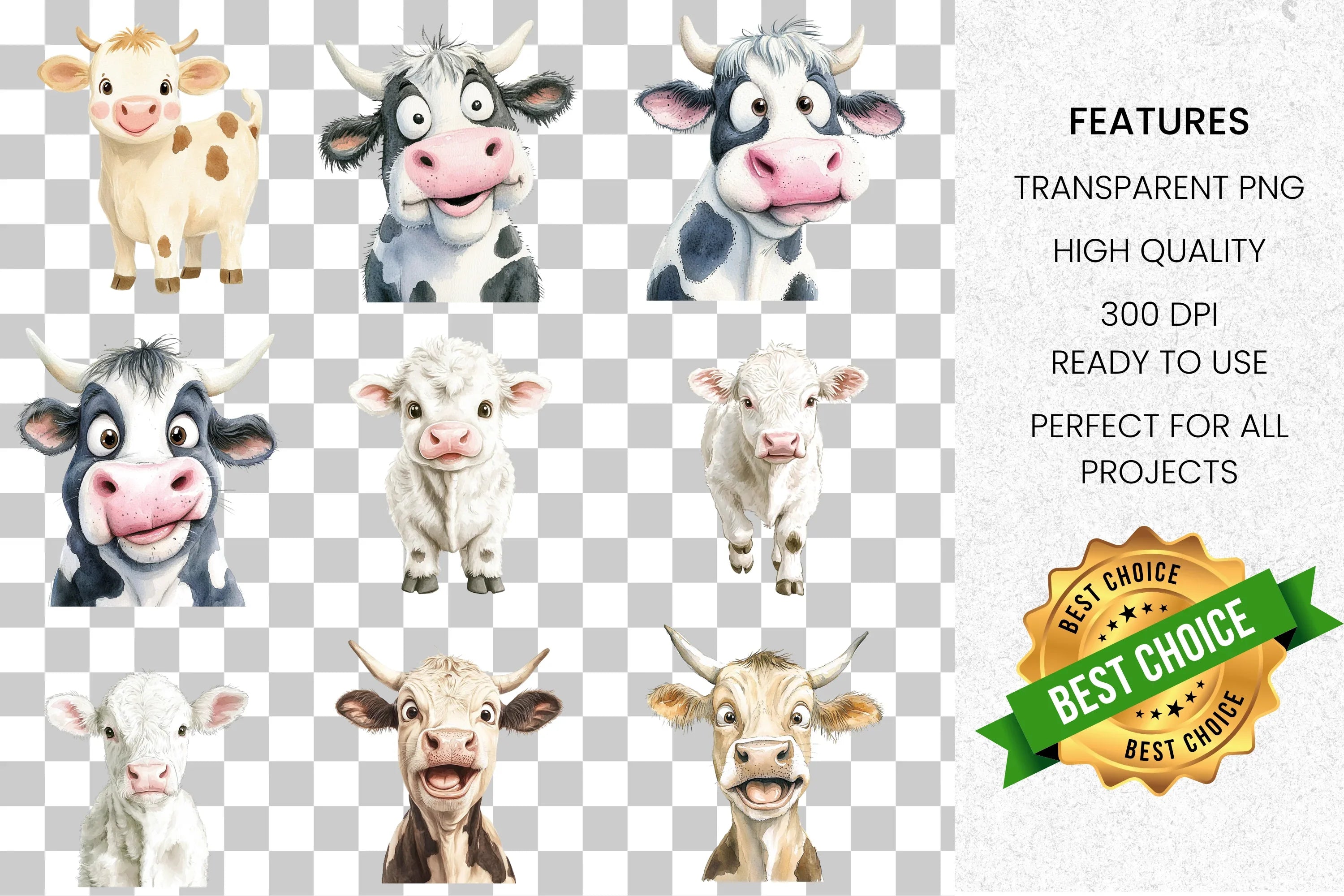 Adorable Farm Animal Cow Clipart Bundle