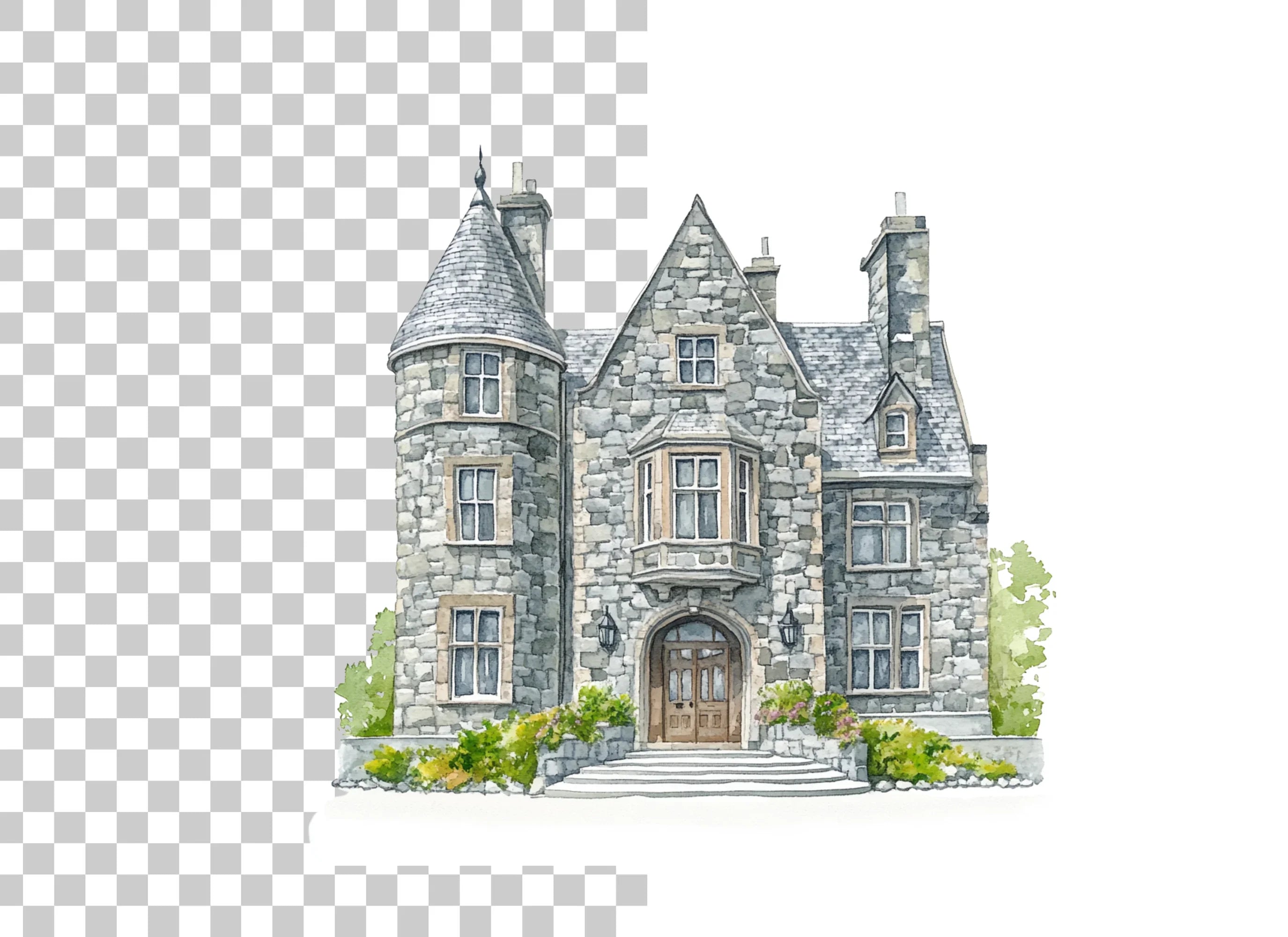 Elegant Stone Manor House Clipart Bundle