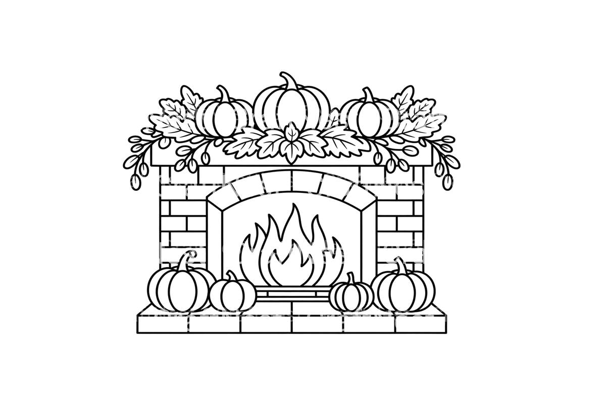 Autumn Fireplace Pumpkin Coloring Books