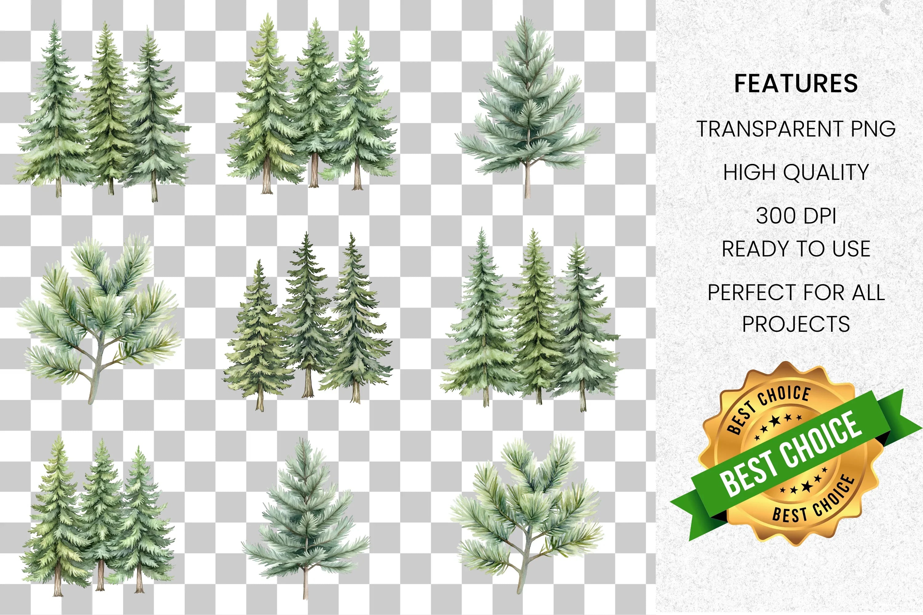 Pine Tree Forest Clipart Bundle