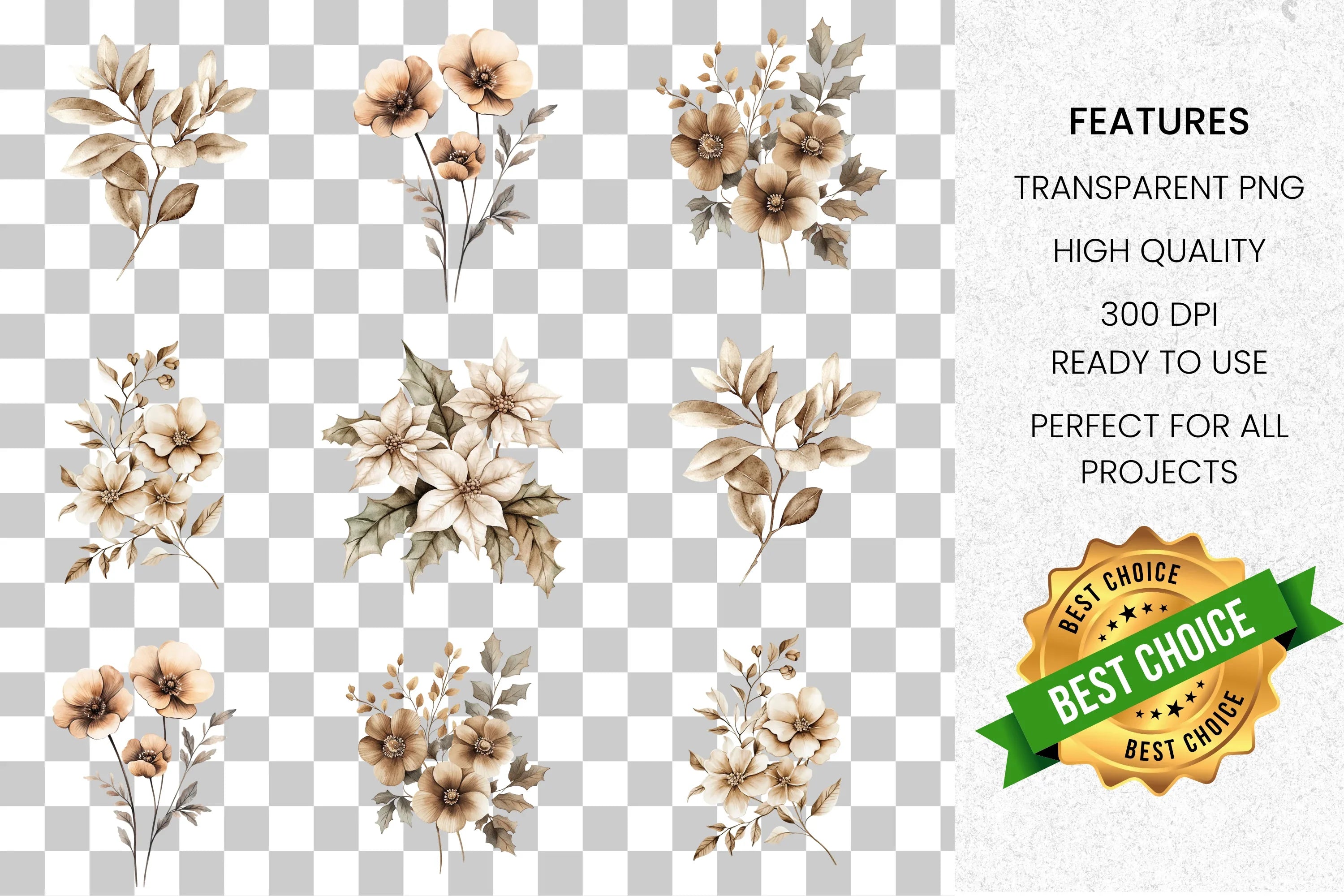 Muted Floral Clipart Bundle