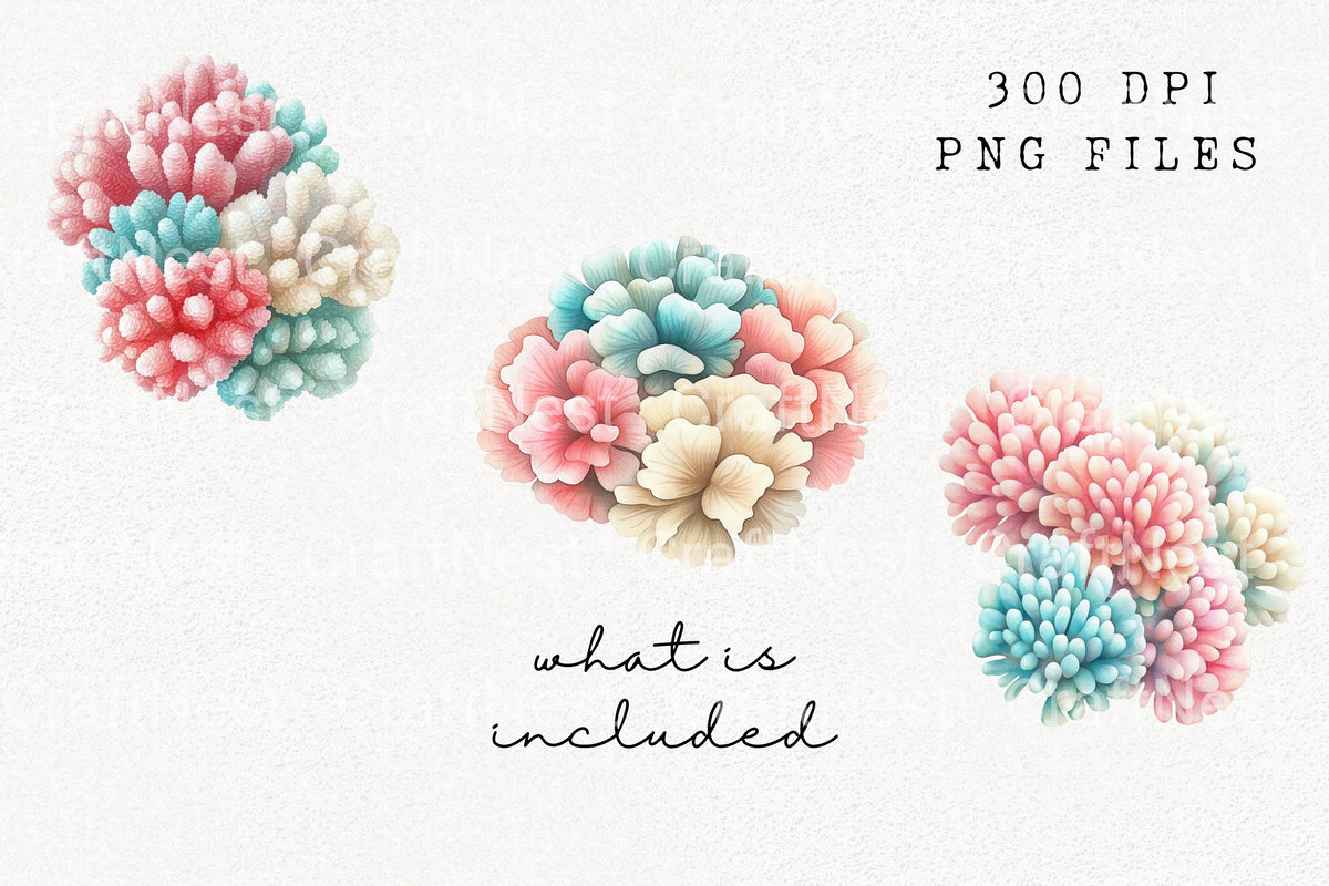Pastel Coral Reef Flowers Clipart Bundle