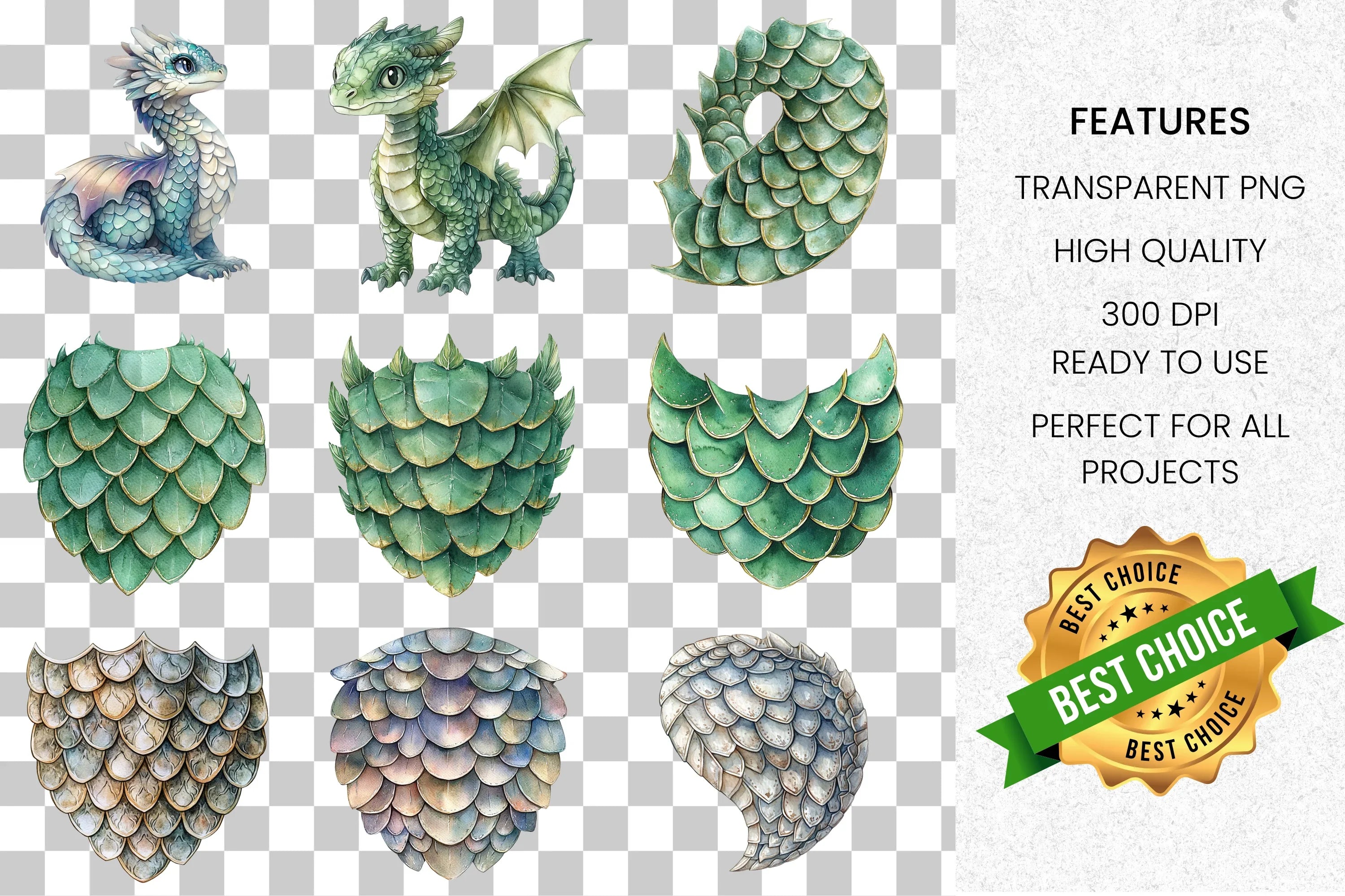 Dragon Scales Baby Dragons Clipart Bundle