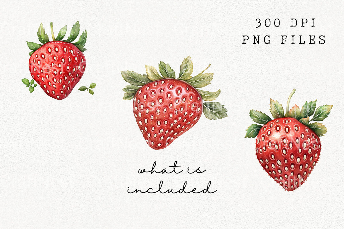 Red Strawberry Clipart Bundle