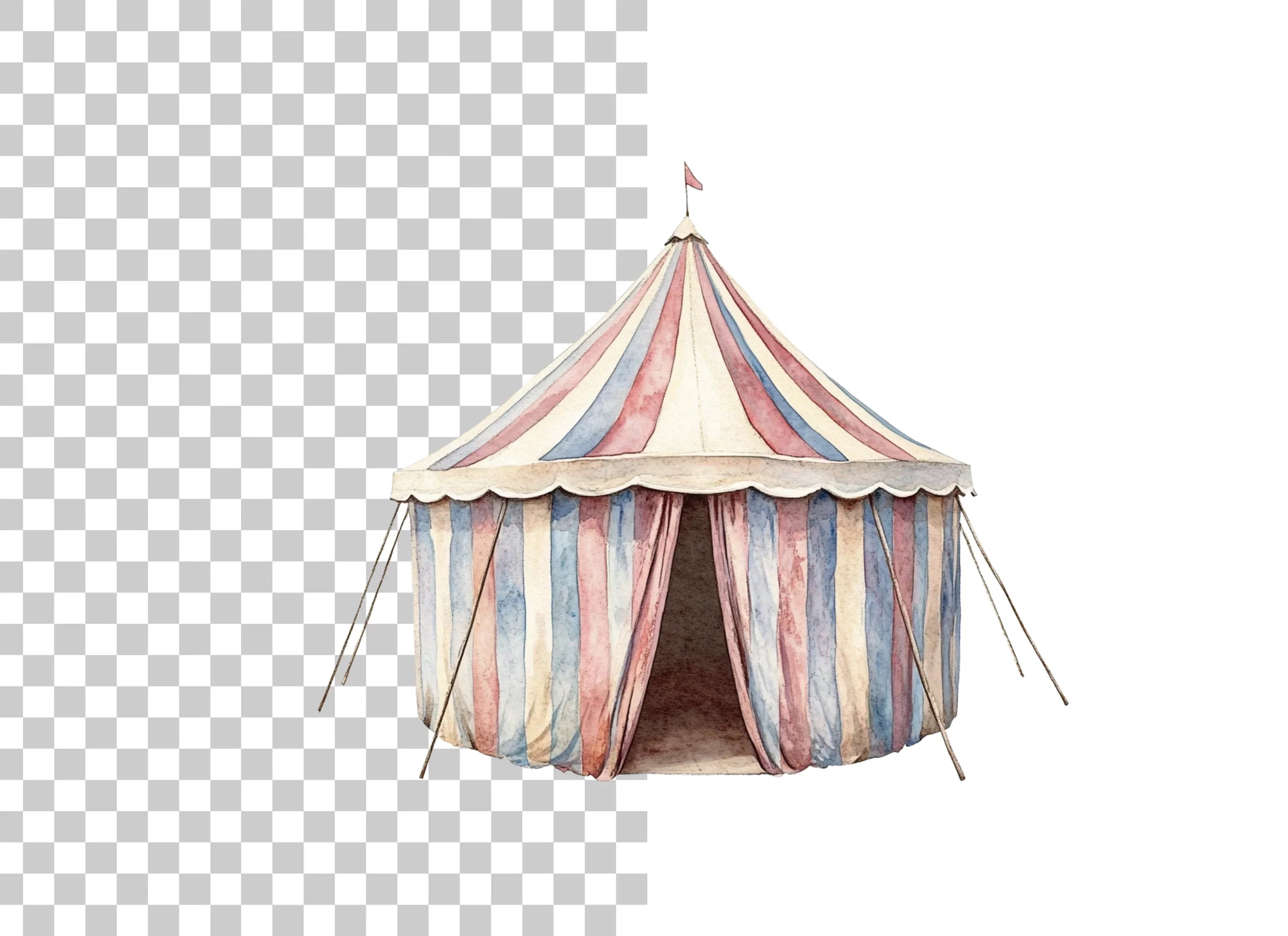 Classic Red and Blue Circus Tent Clipart Bundle