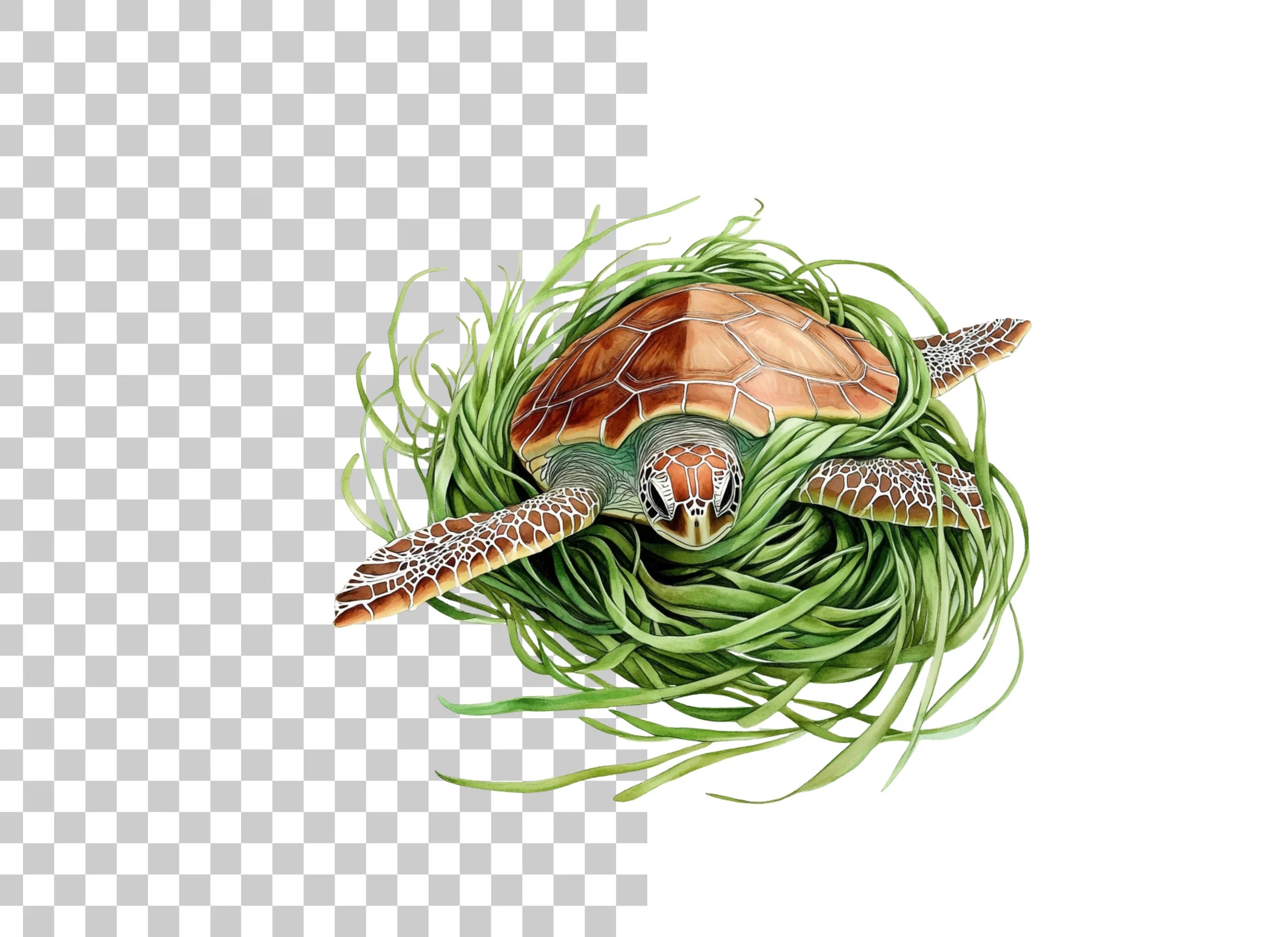 Sea Turtle in Seagrass Clipart Bundle