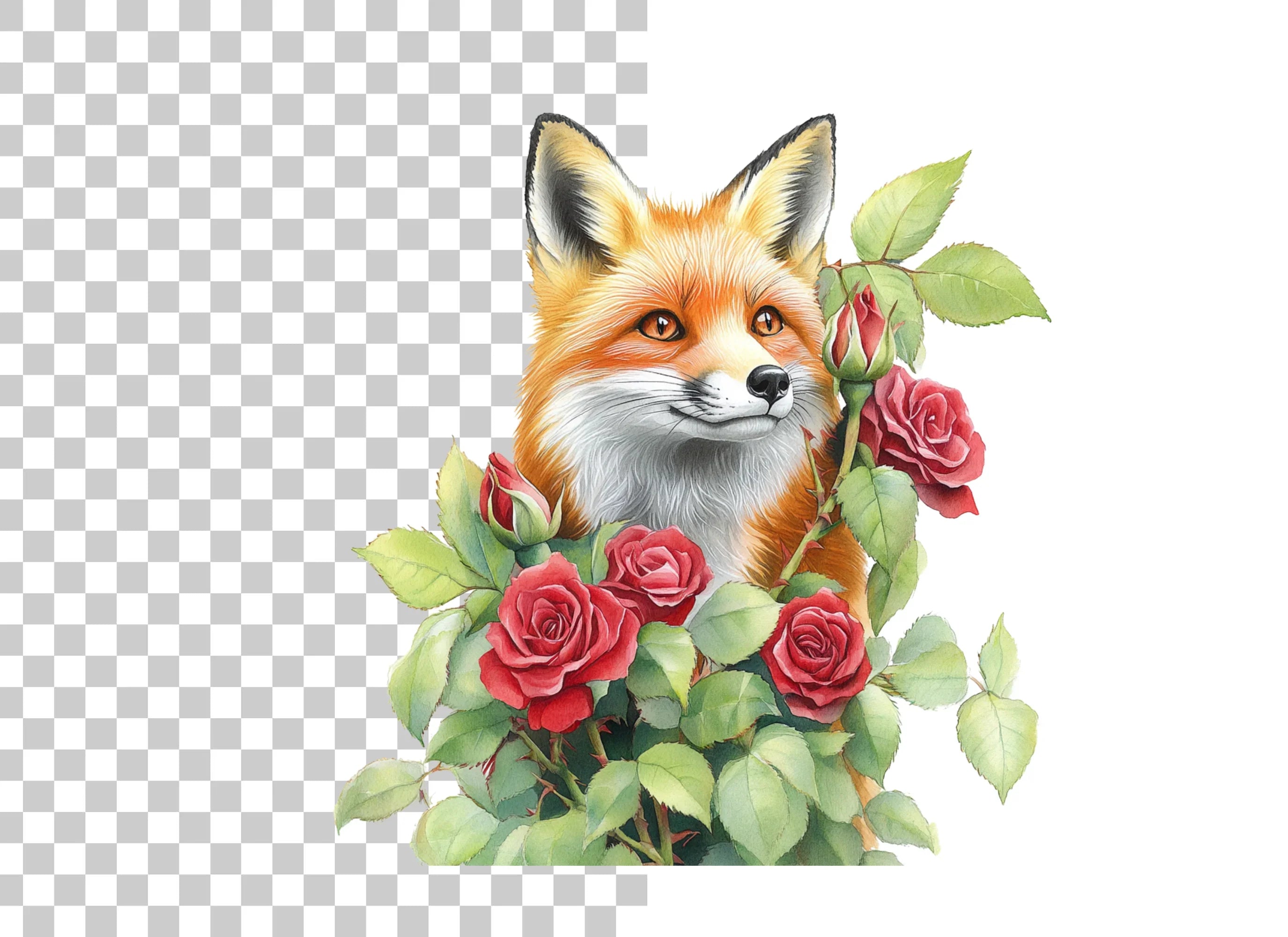 Charming Fox and Red Roses Clipart Bundle