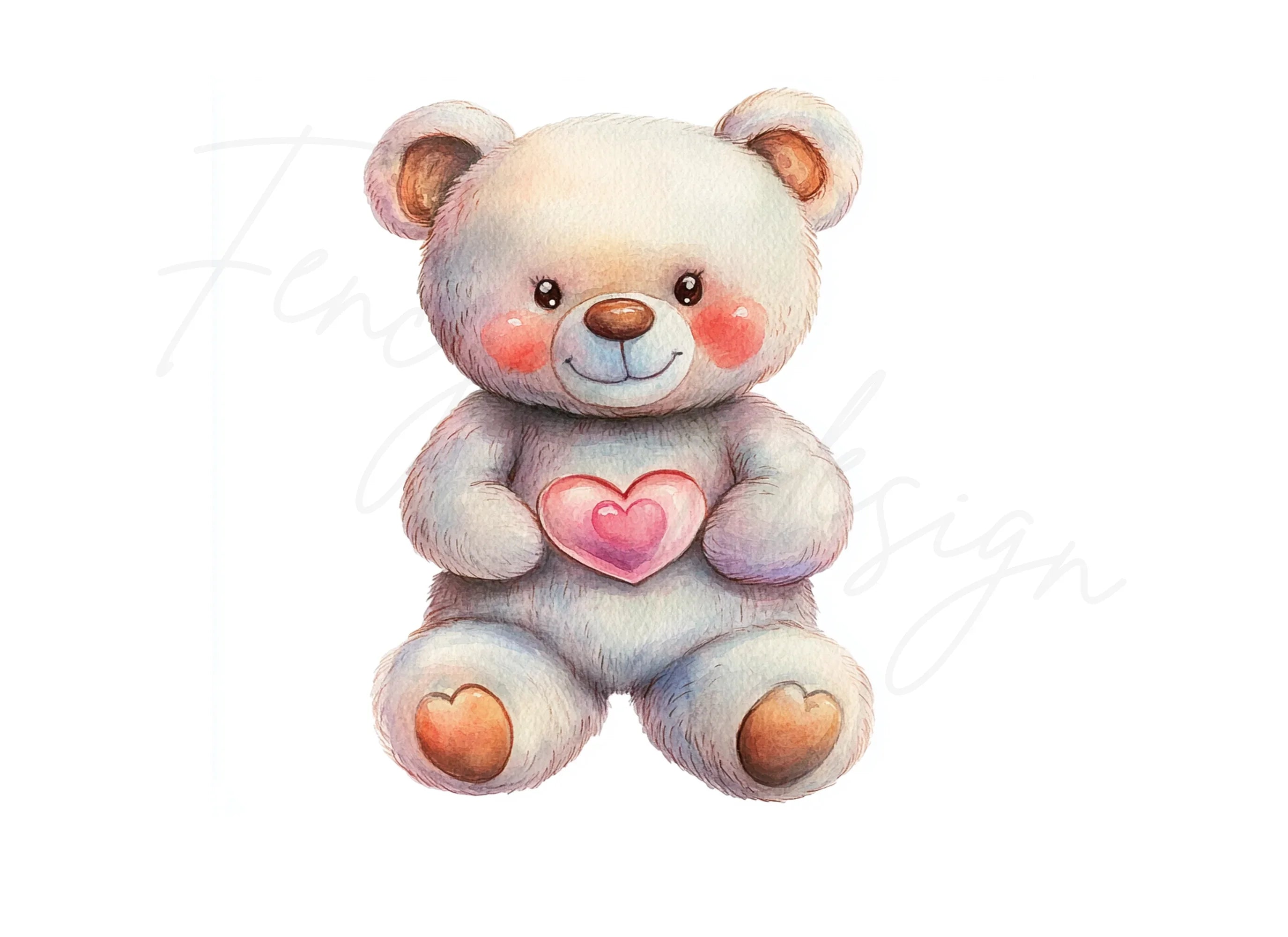 Sweet Teddy Bears Holding Hearts Clipart Bundle