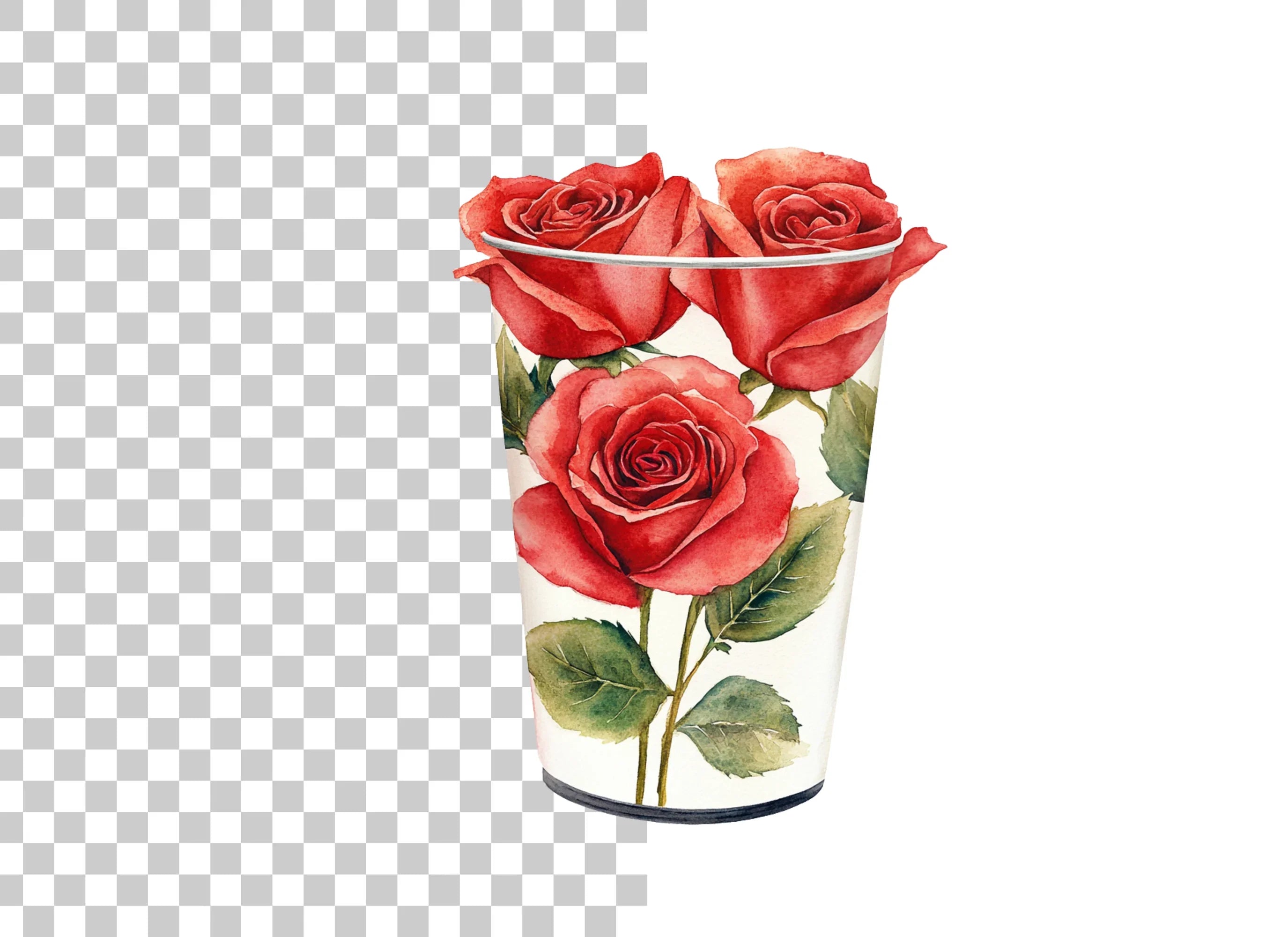 Red Roses in White Vase Clipart Bundle