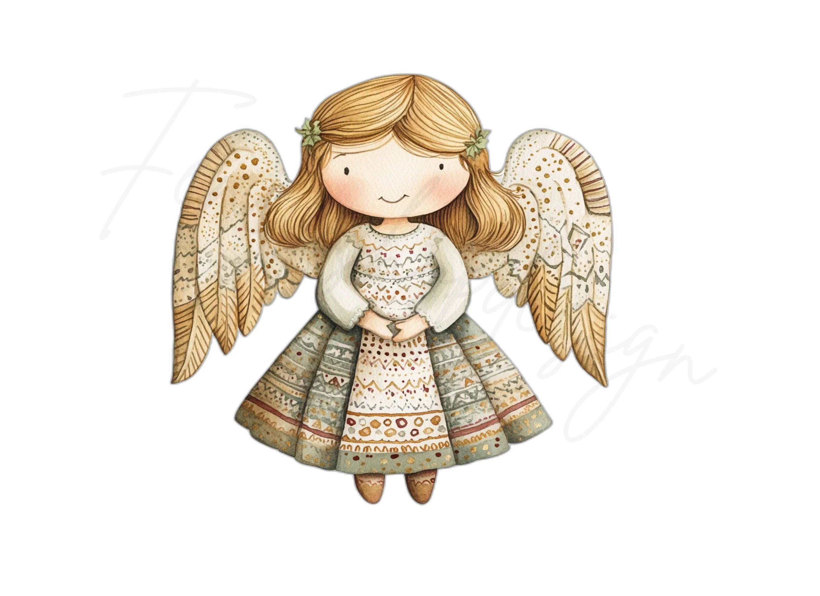 Elegant Christmas Angels Clipart Bundle
