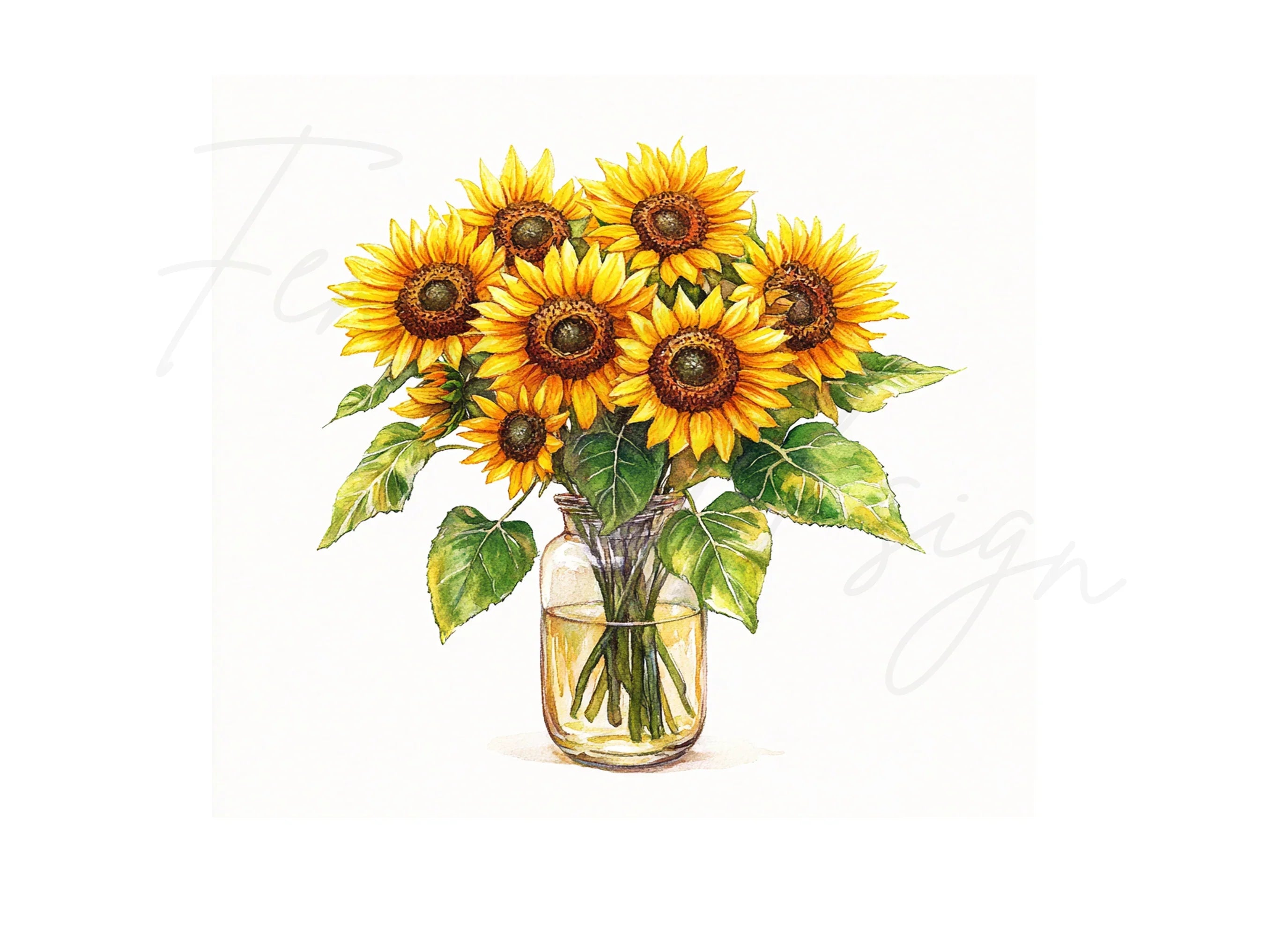 Sunny Sunflower Arrangements in Glass Jars Clipart Bundle