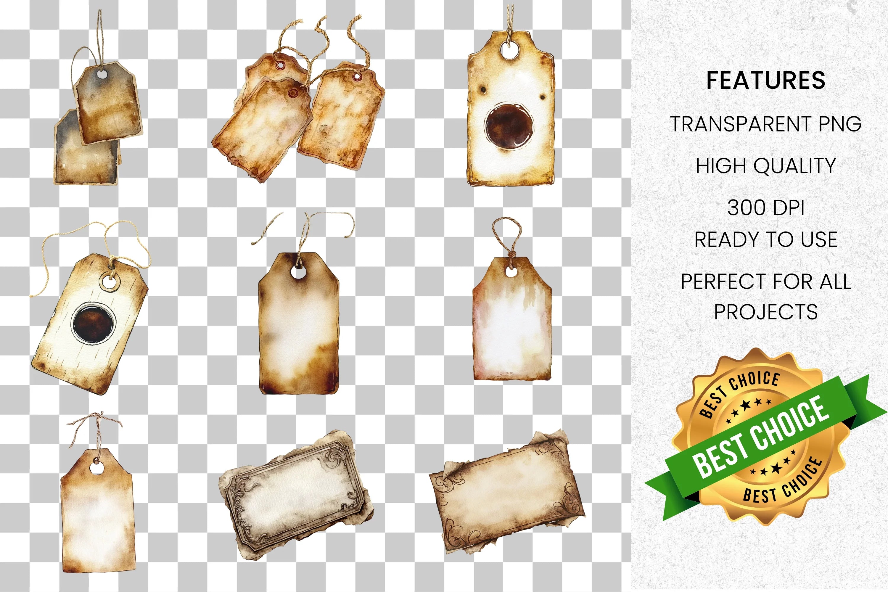Rustic Vintage Tags Labels Clipart Bundle