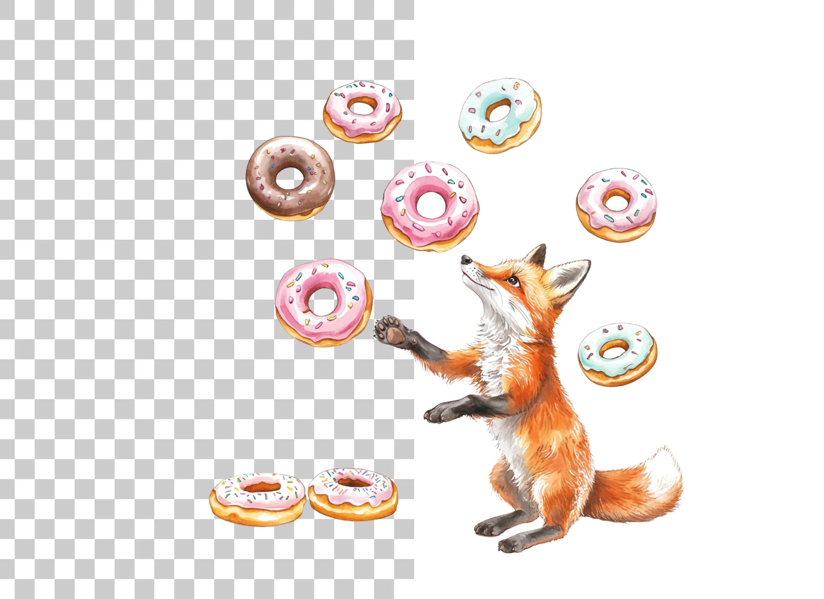 Playful Foxes and Donuts Clipart Bundle