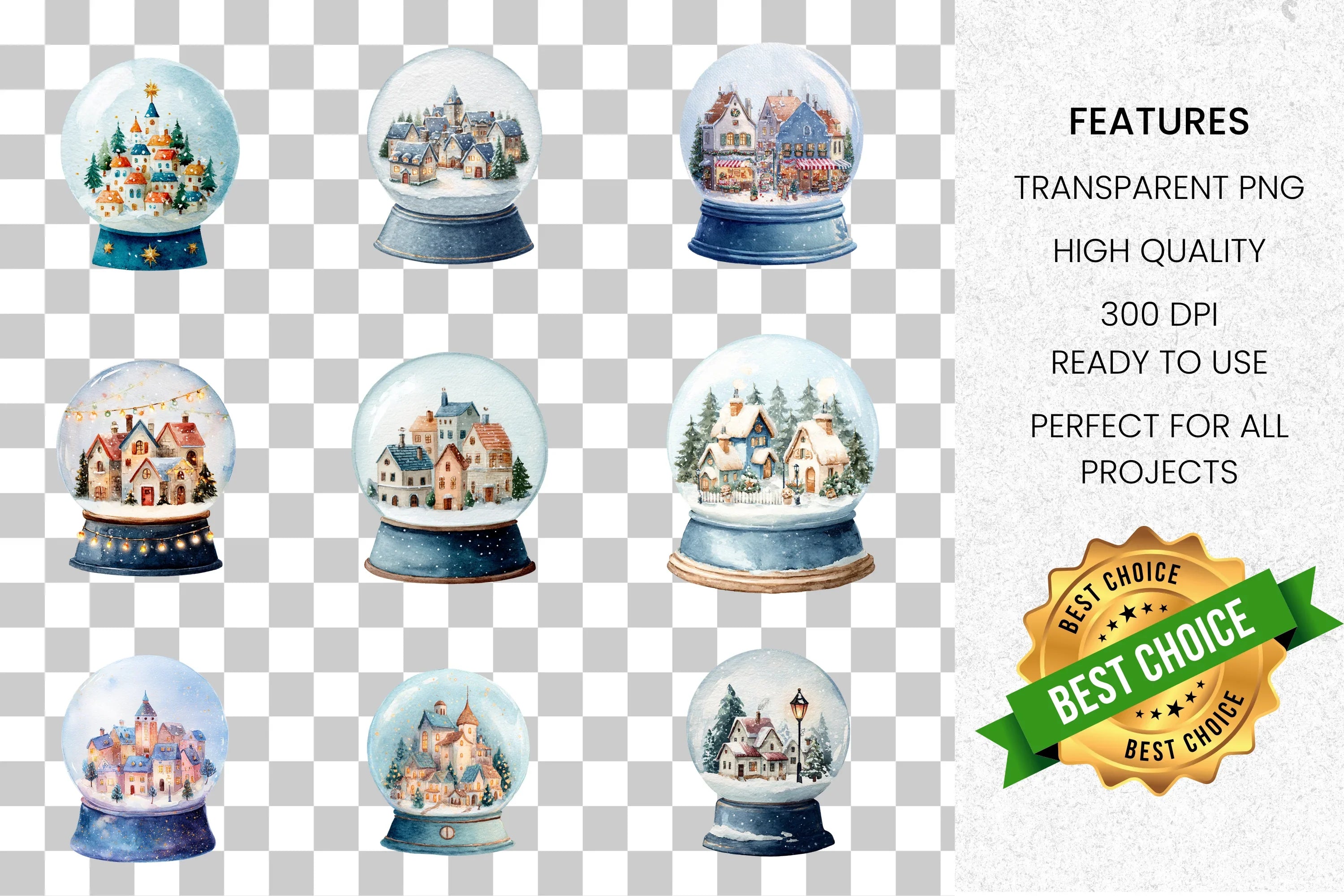 Winter Wonderland Snow Globe Clipart Bundle