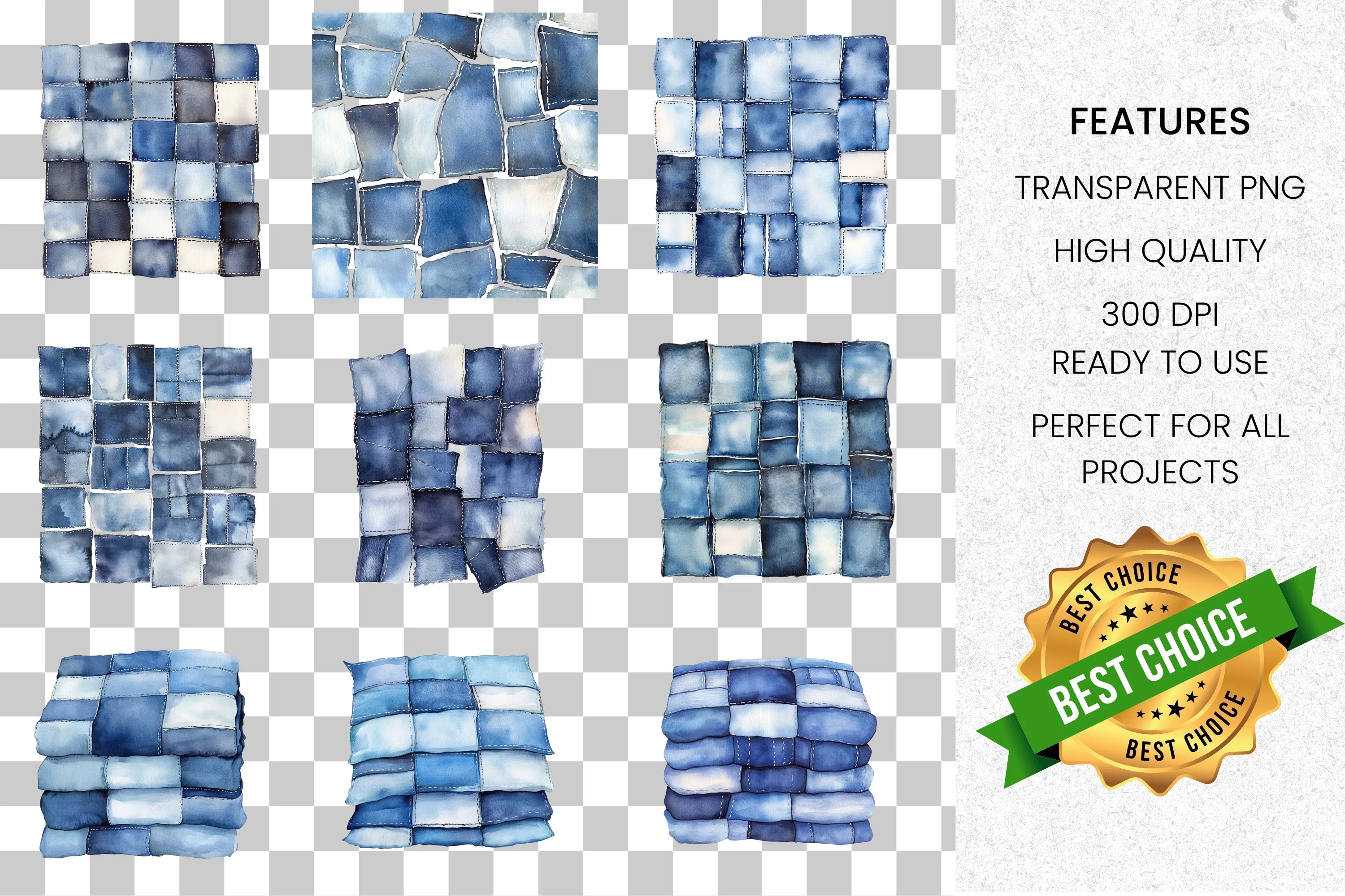 Denim Fabric Textures Clipart Bundle