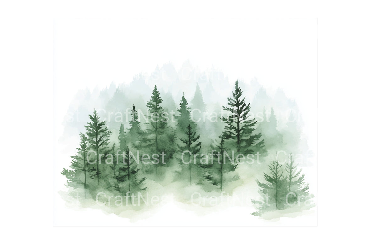 Misty Forest Pine Trees Graphics Clipart Bundle