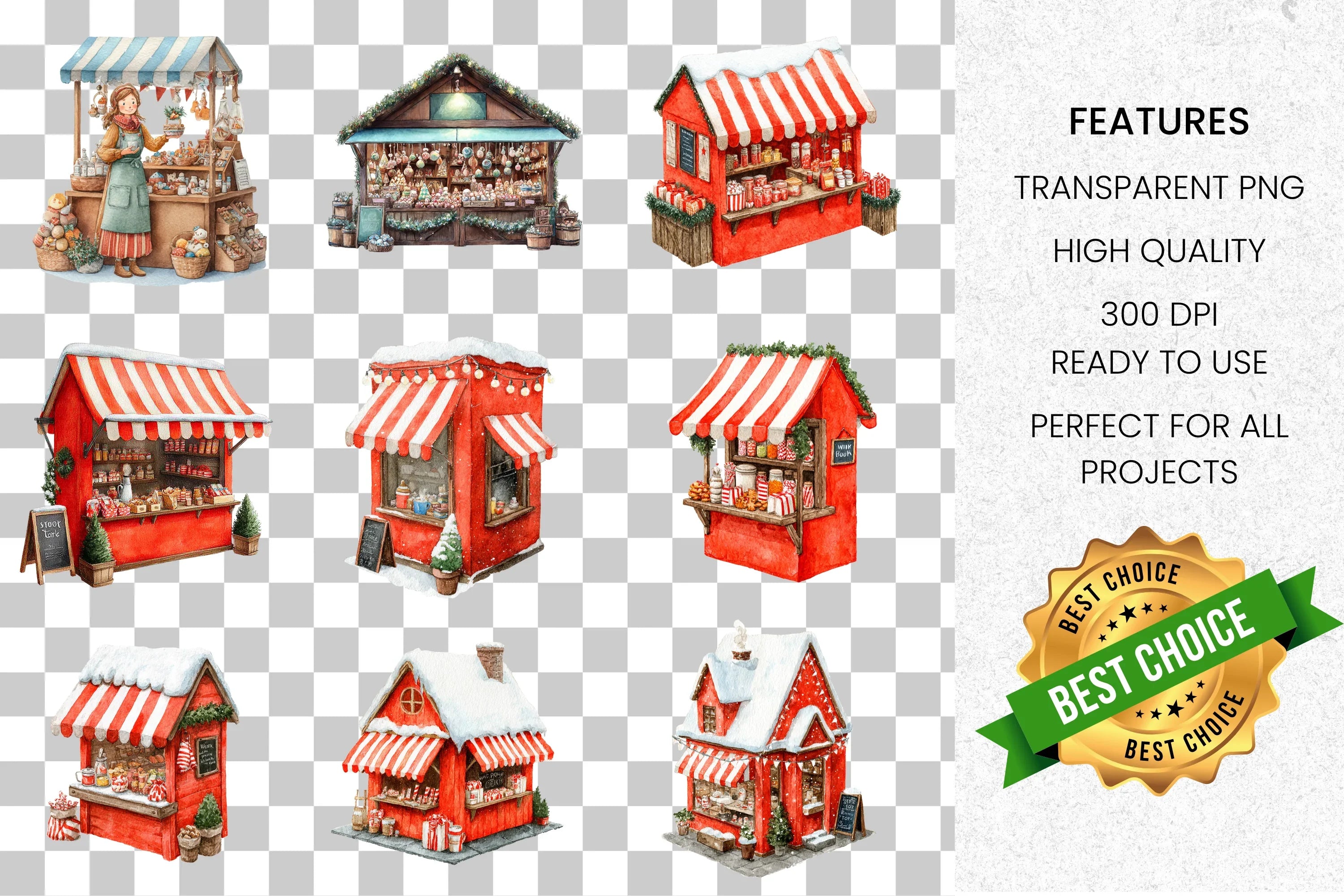 Christmas Market Stalls Clipart Bundle