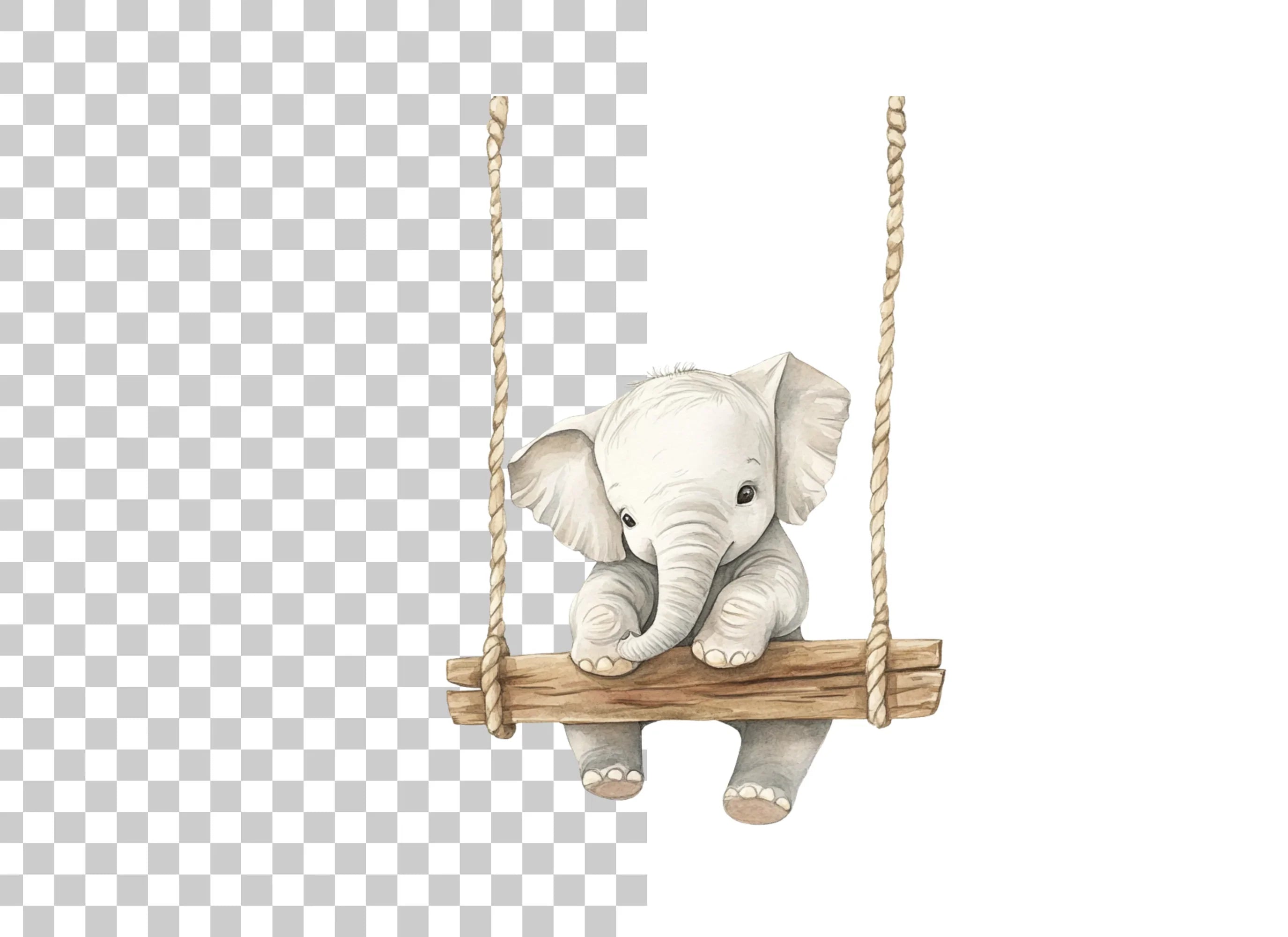 Cute Baby Elephant on Swing Clipart Bundle
