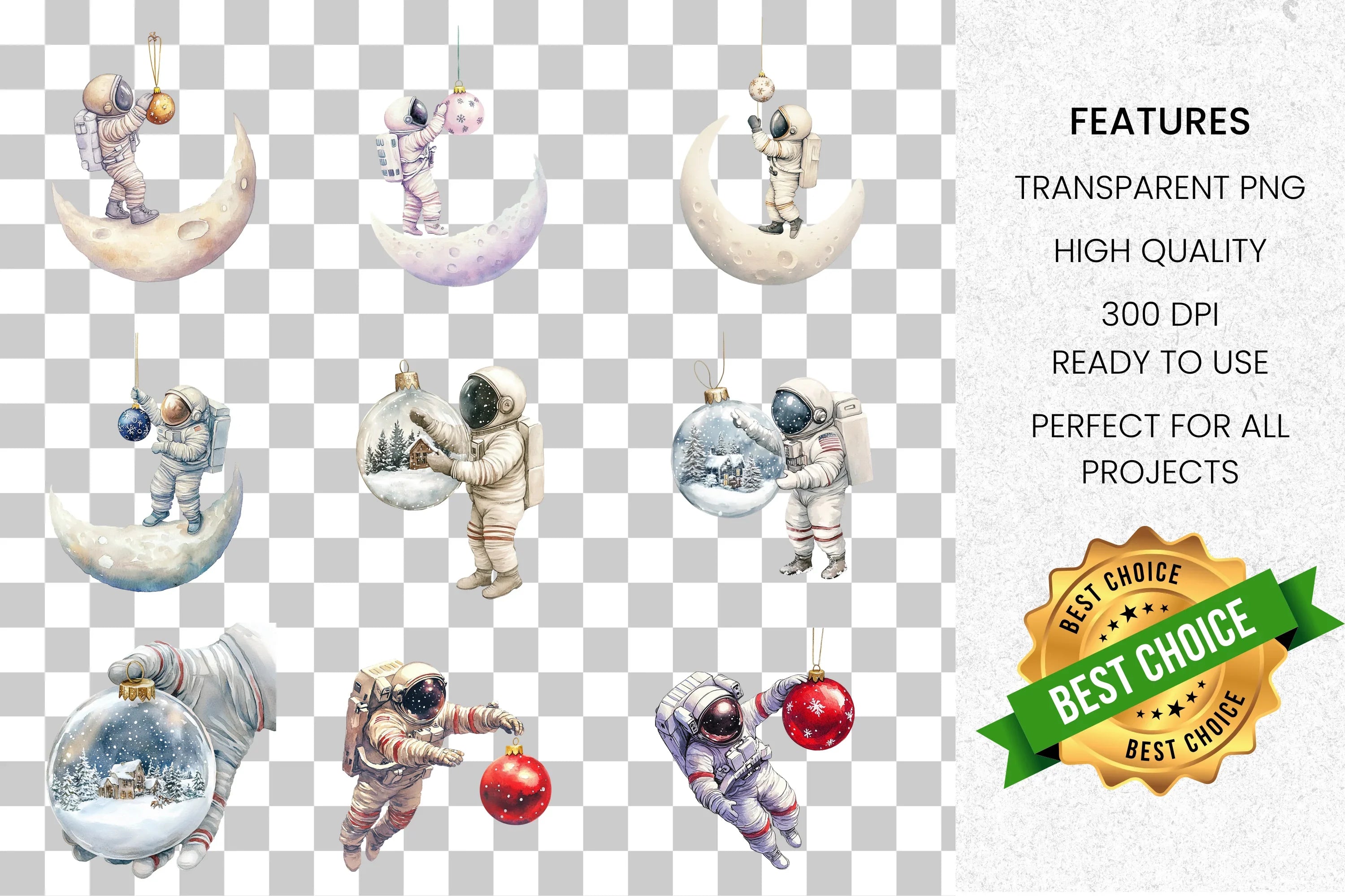 Astronaut Christmas Clipart Bundle