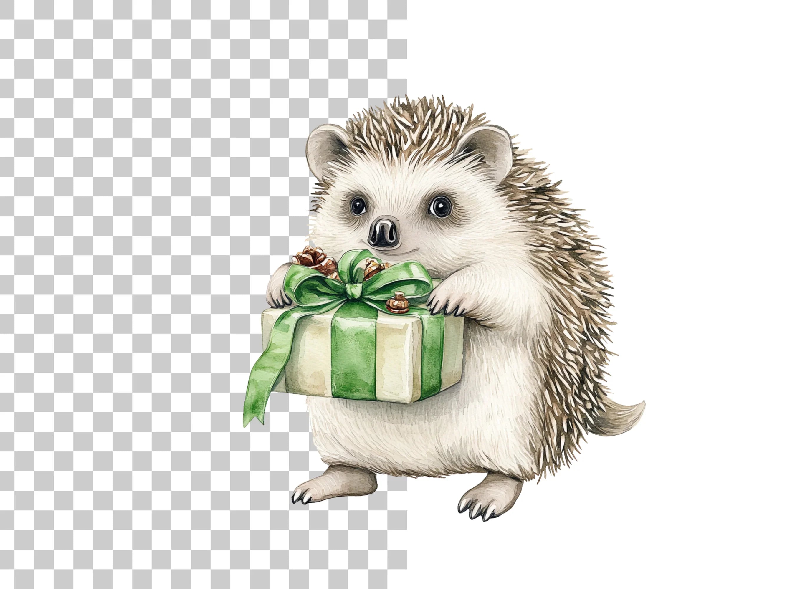Hedgehogs with Green Gift Boxes Clipart Bundle