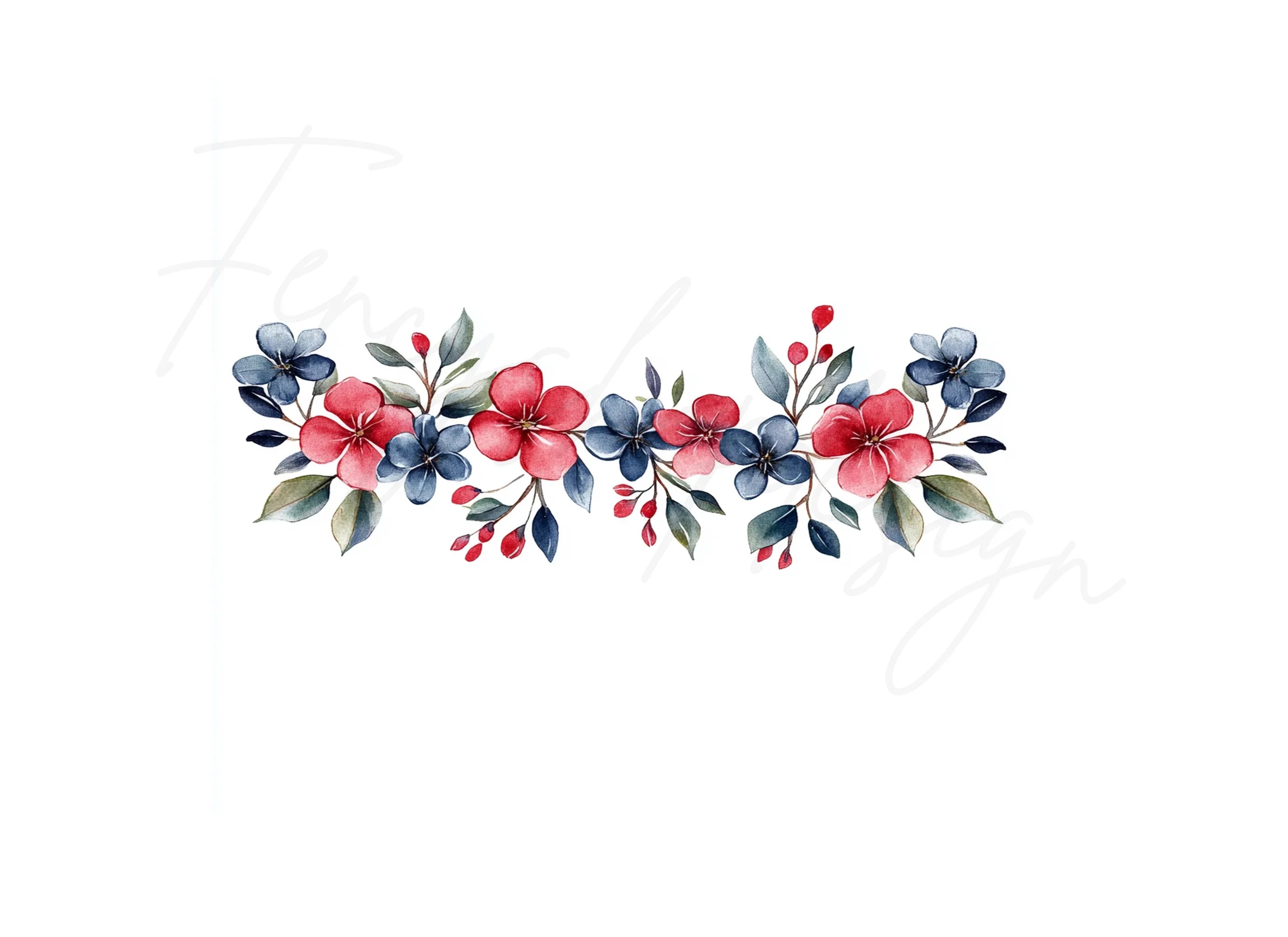 Red Blue Floral Elements Clipart Bundle