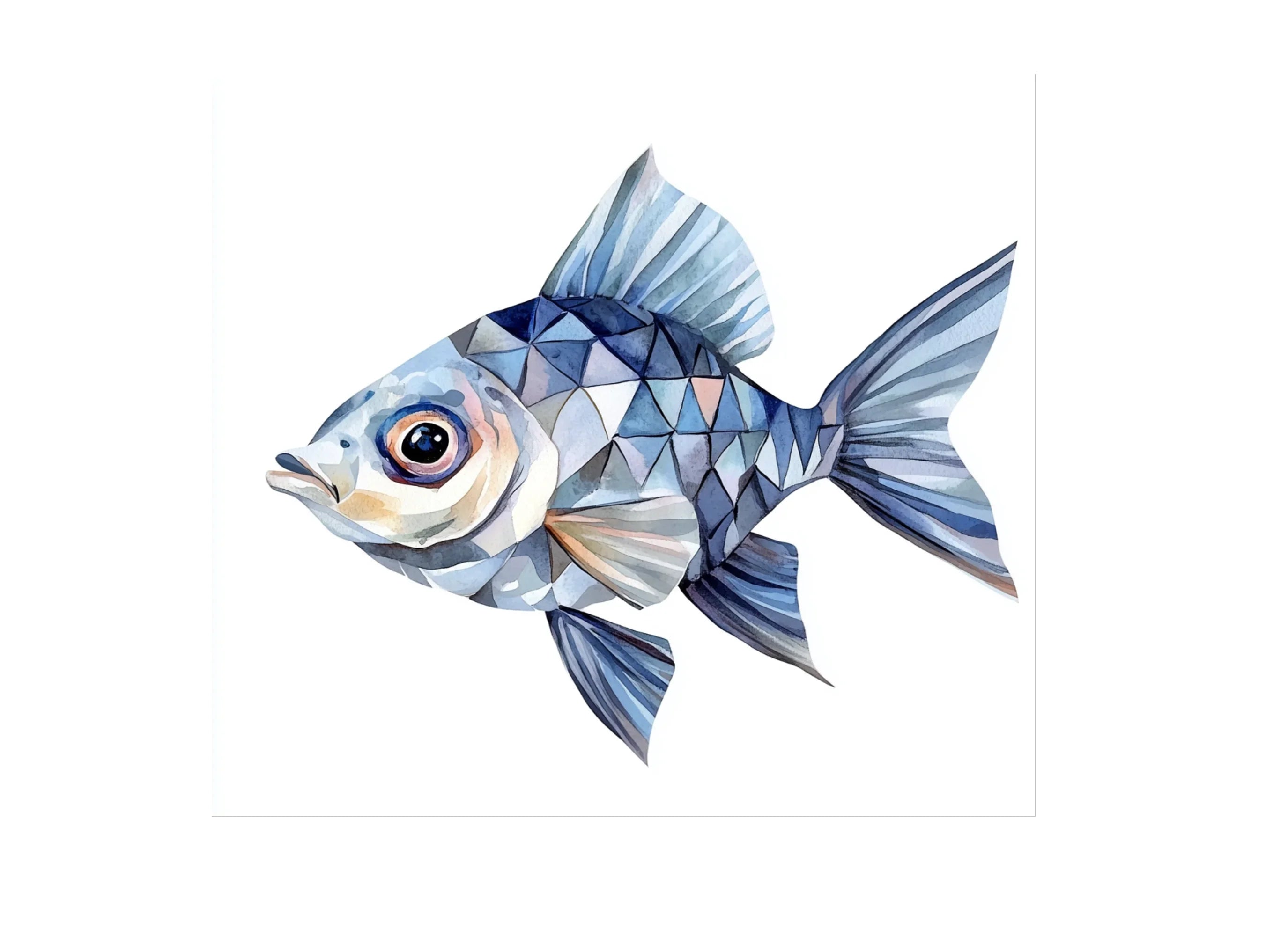 Blue Geometric Fish Clipart Bundle
