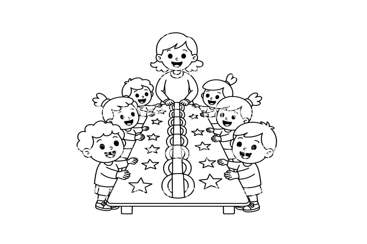 Teacher and Kids Playing Coloring Books
